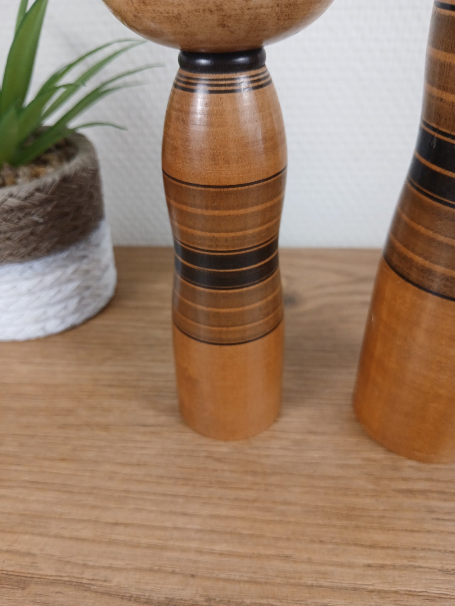 Vintage set off 2 black monochrome Yajiro kokeshi