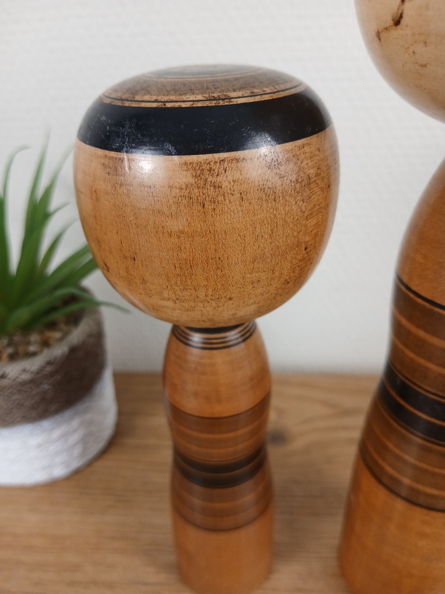 Vintage set off 2 black monochrome Yajiro kokeshi