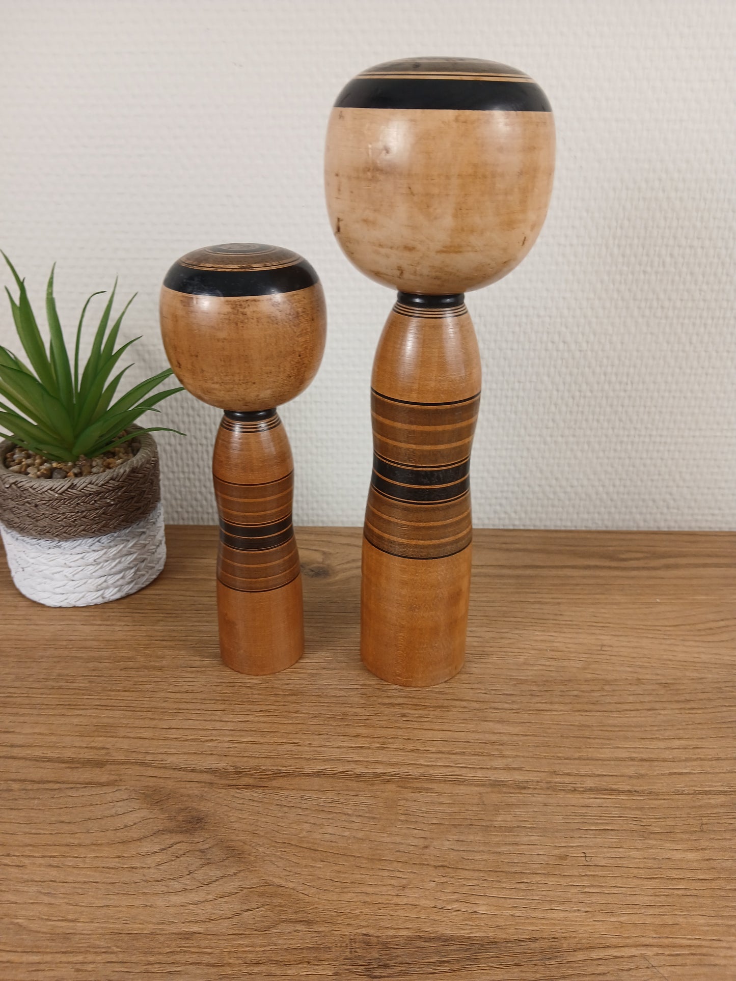 Vintage set off 2 black monochrome Yajiro kokeshi