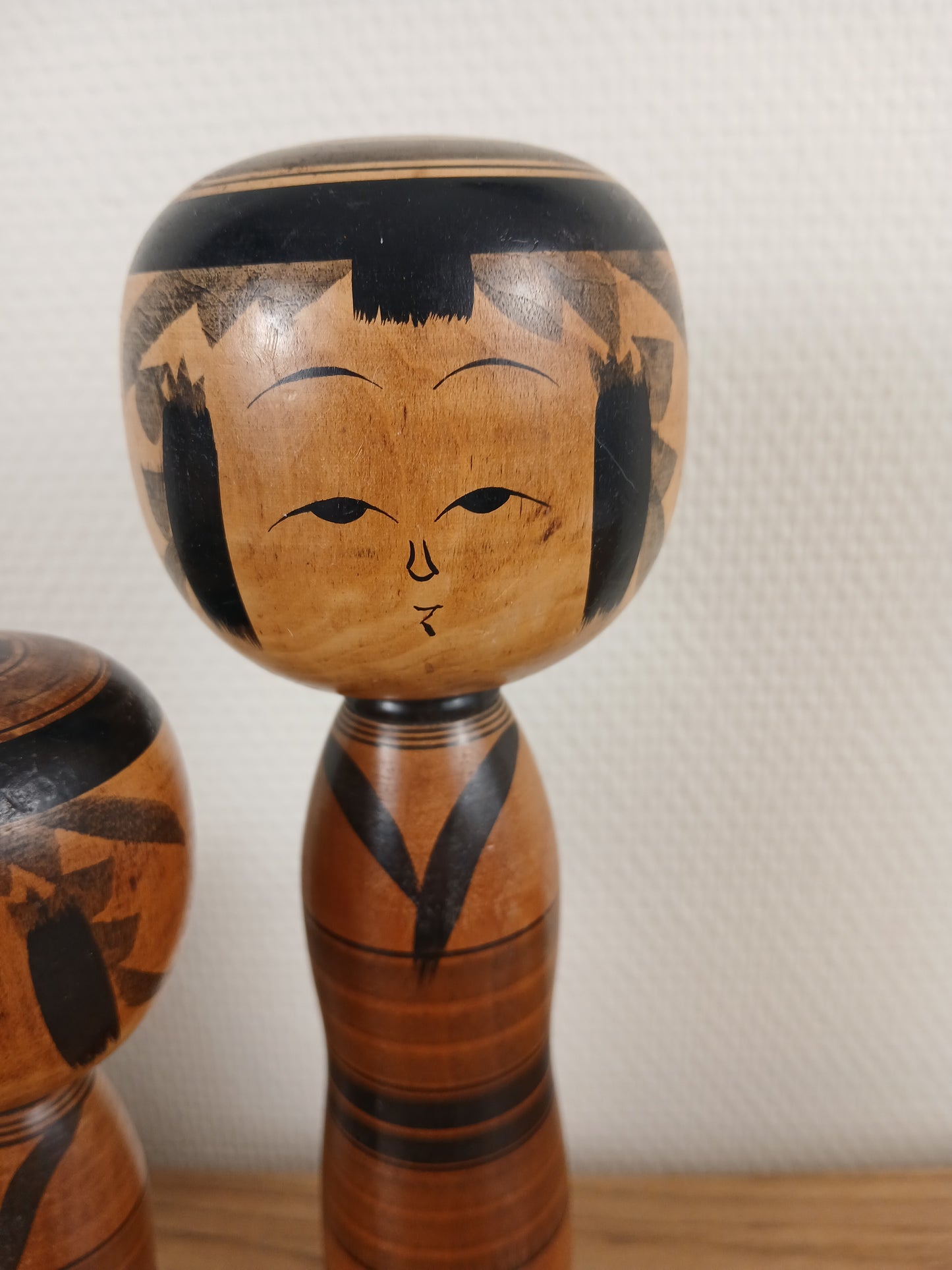Vintage set off 2 black monochrome Yajiro kokeshi