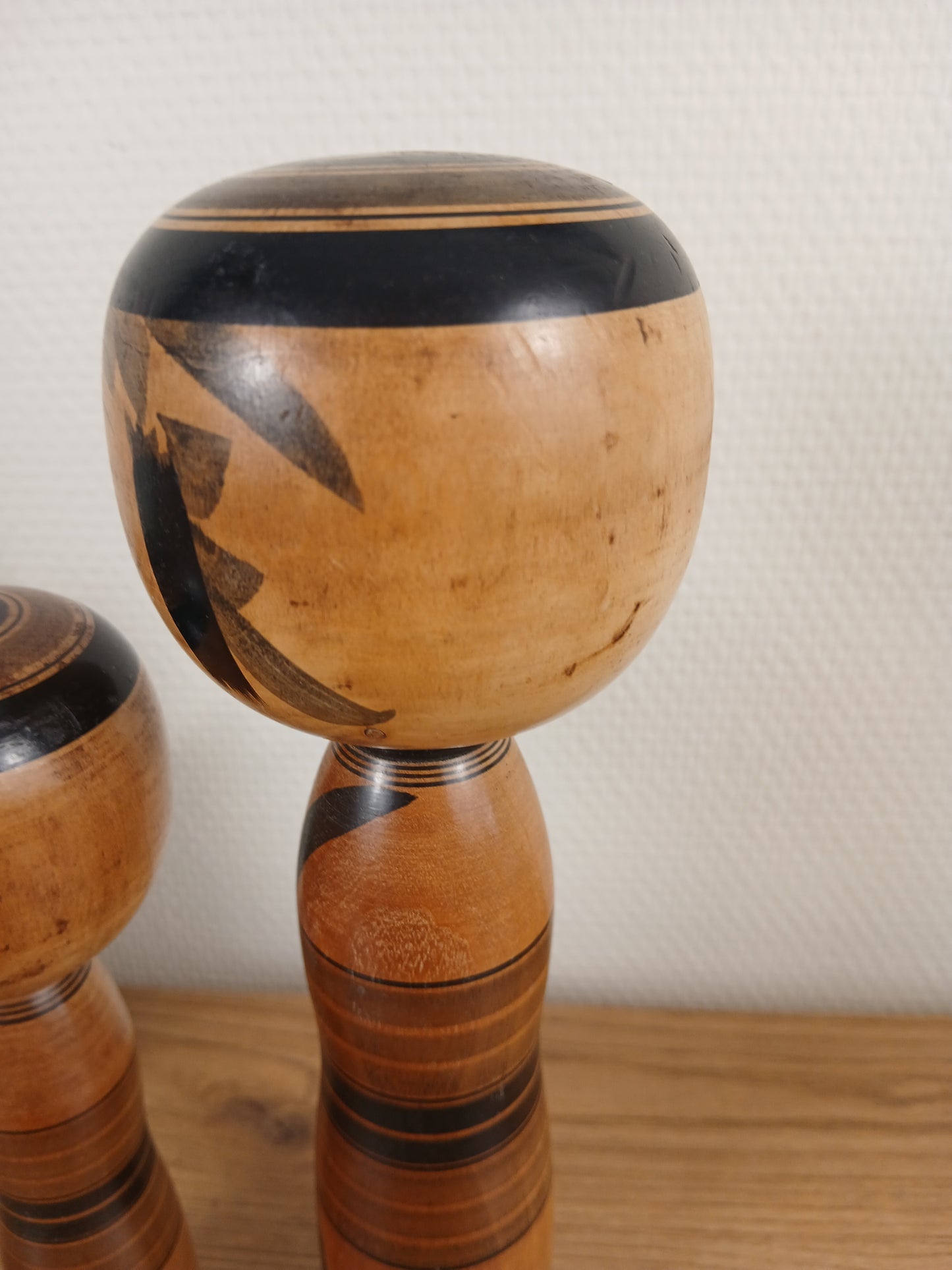 Vintage set off 2 black monochrome Yajiro kokeshi