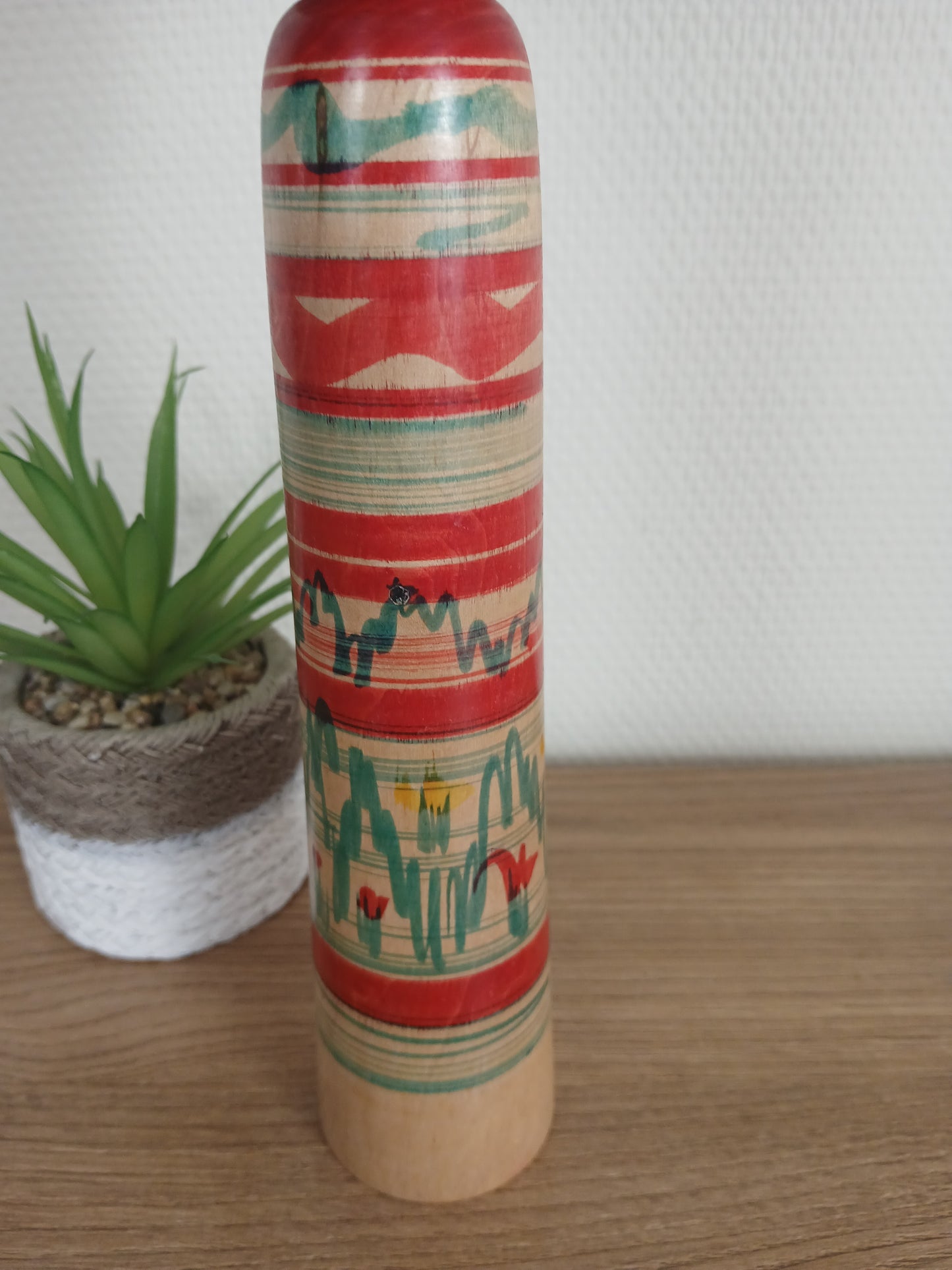 Vintage big Tsuchiyu Kokeshi by Jinnohara Kazunori with hat