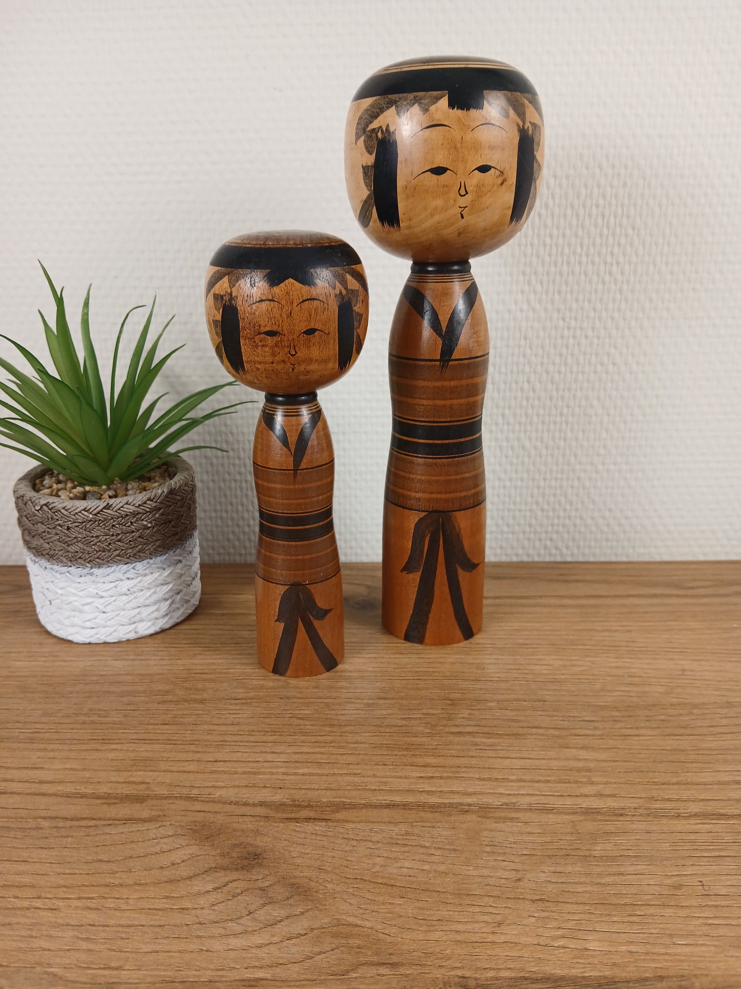 Vintage set off 2 black monochrome Yajiro kokeshi