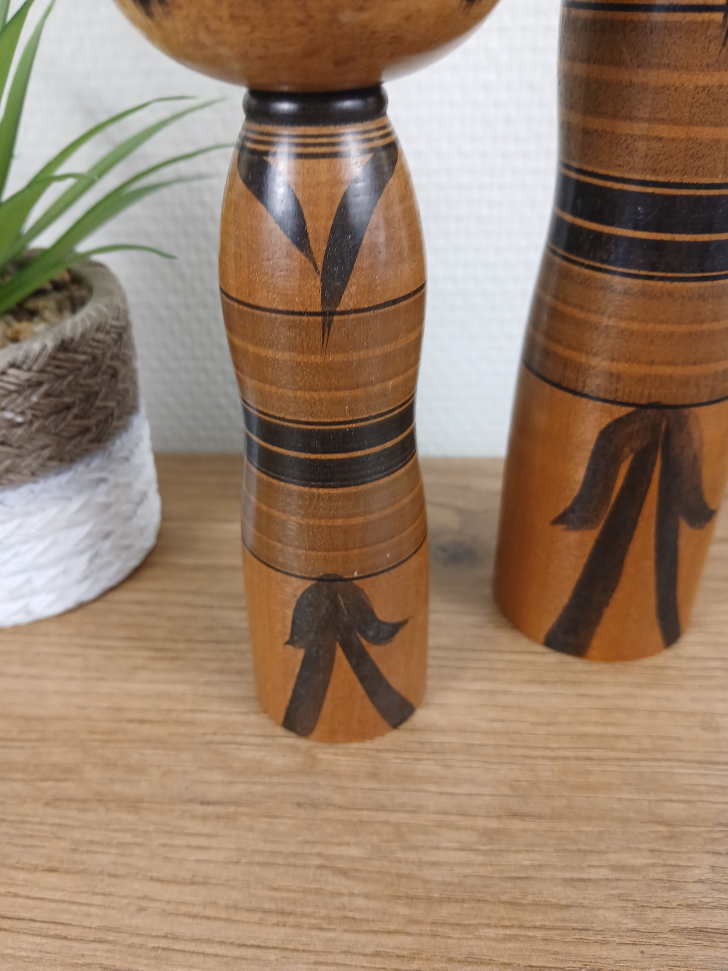 Vintage set off 2 black monochrome Yajiro kokeshi
