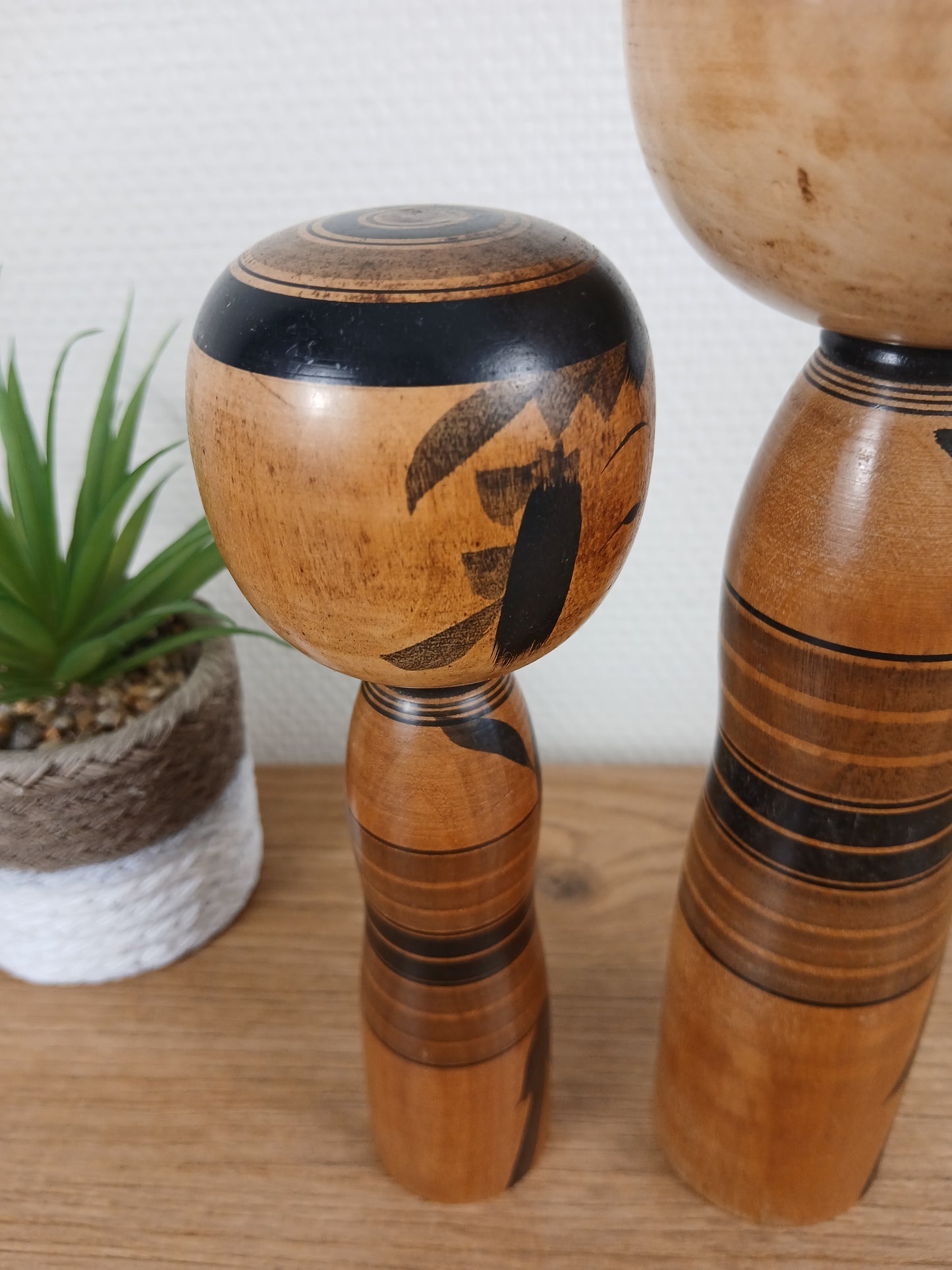 Vintage set off 2 black monochrome Yajiro kokeshi