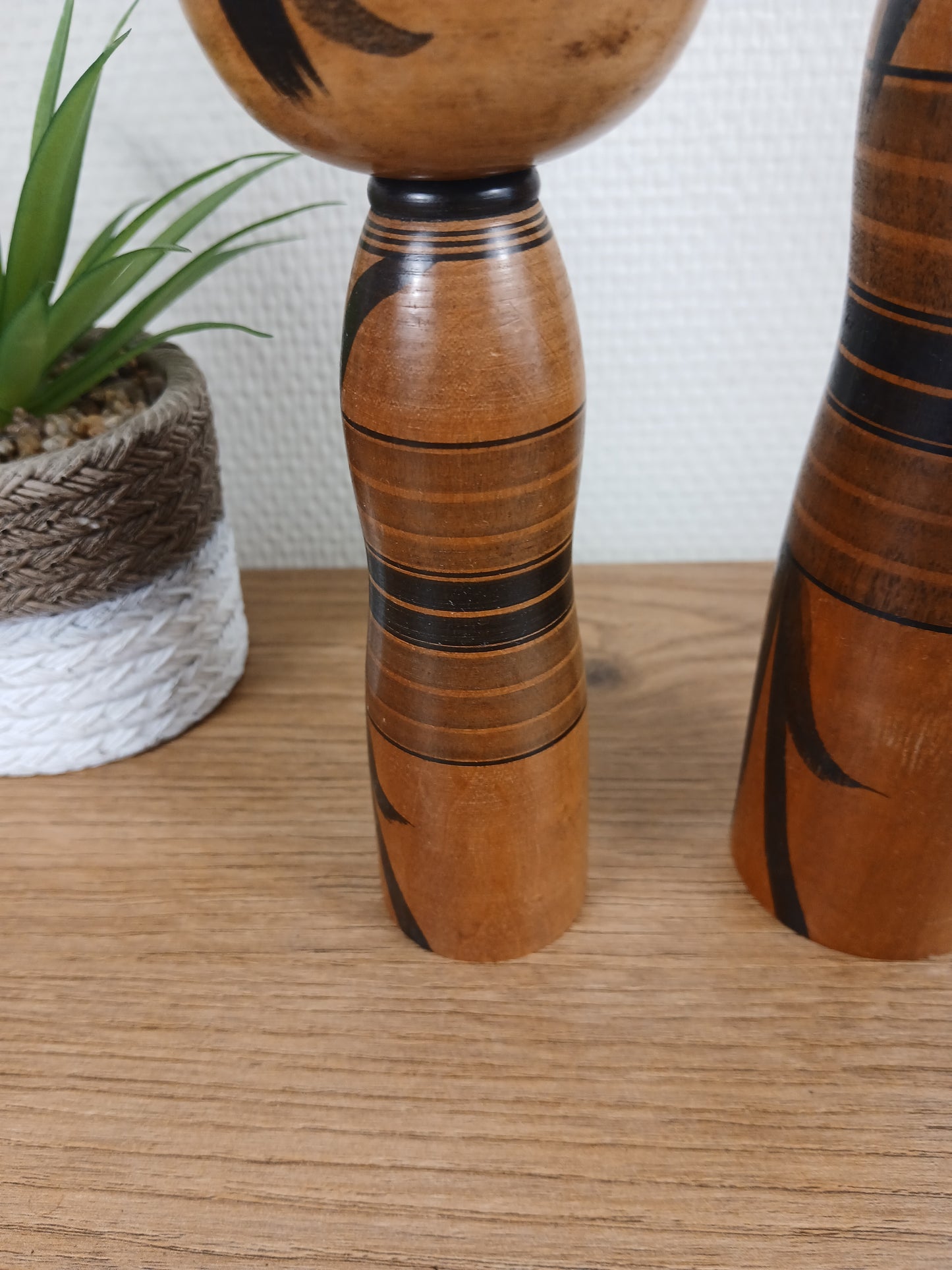 Vintage set off 2 black monochrome Yajiro kokeshi