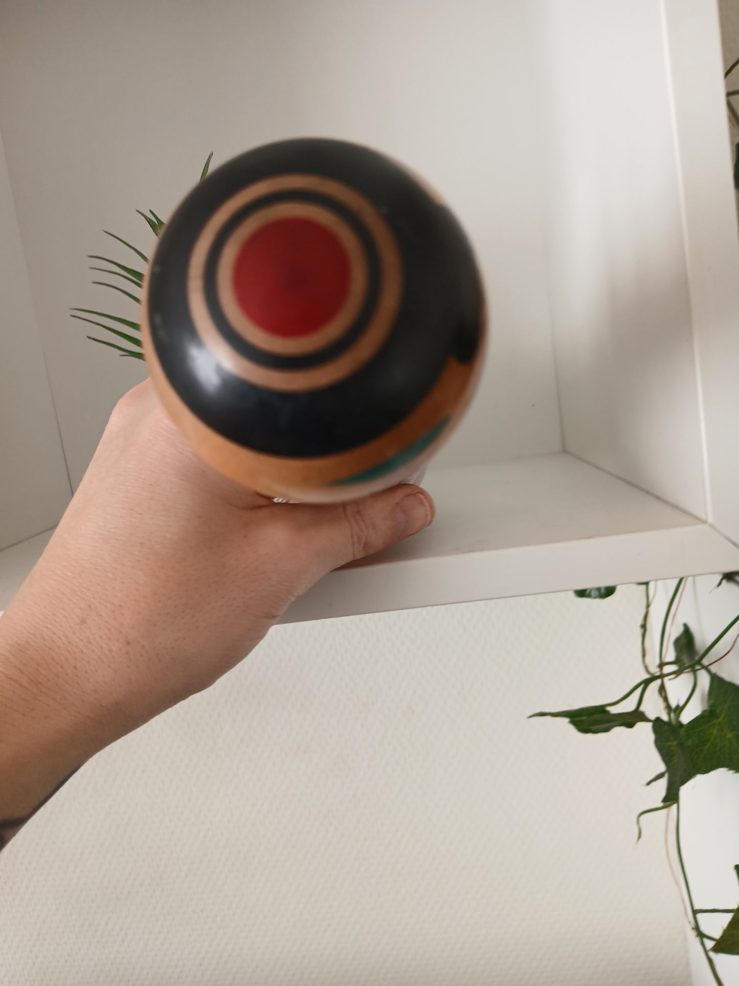 Vintage Shingata kokeshi with Wisteria design