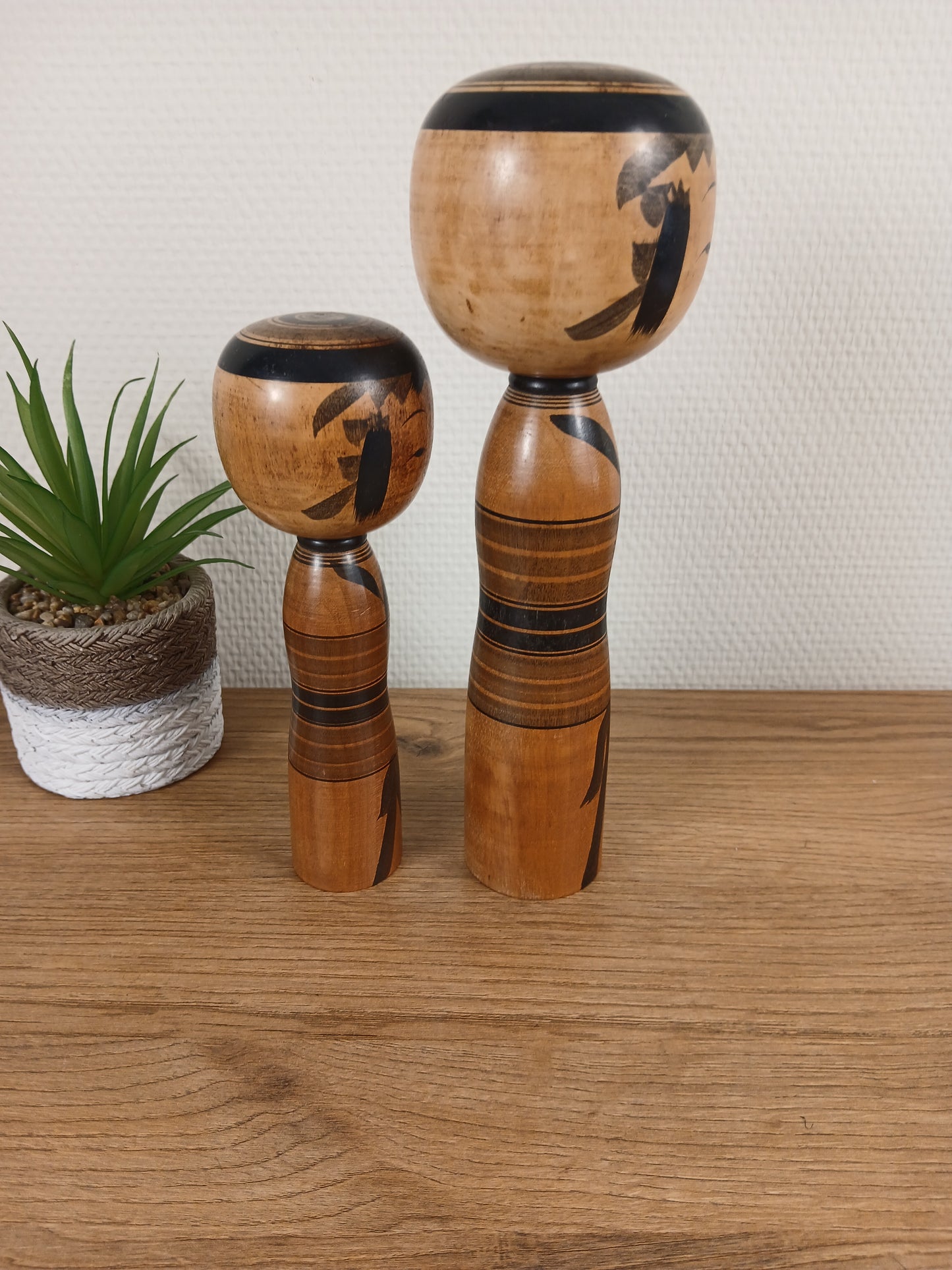 Vintage set off 2 black monochrome Yajiro kokeshi