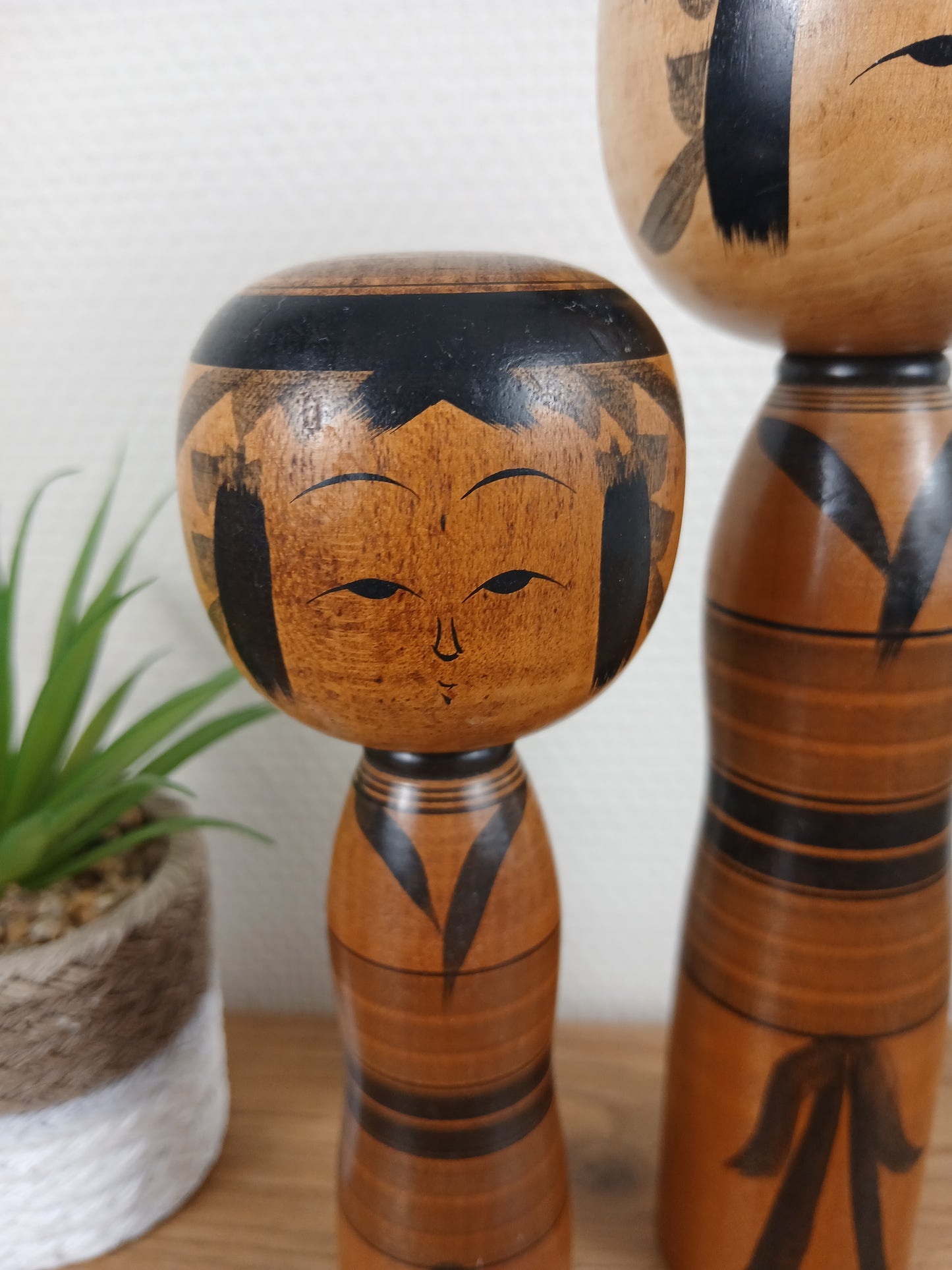 Vintage set off 2 black monochrome Yajiro kokeshi