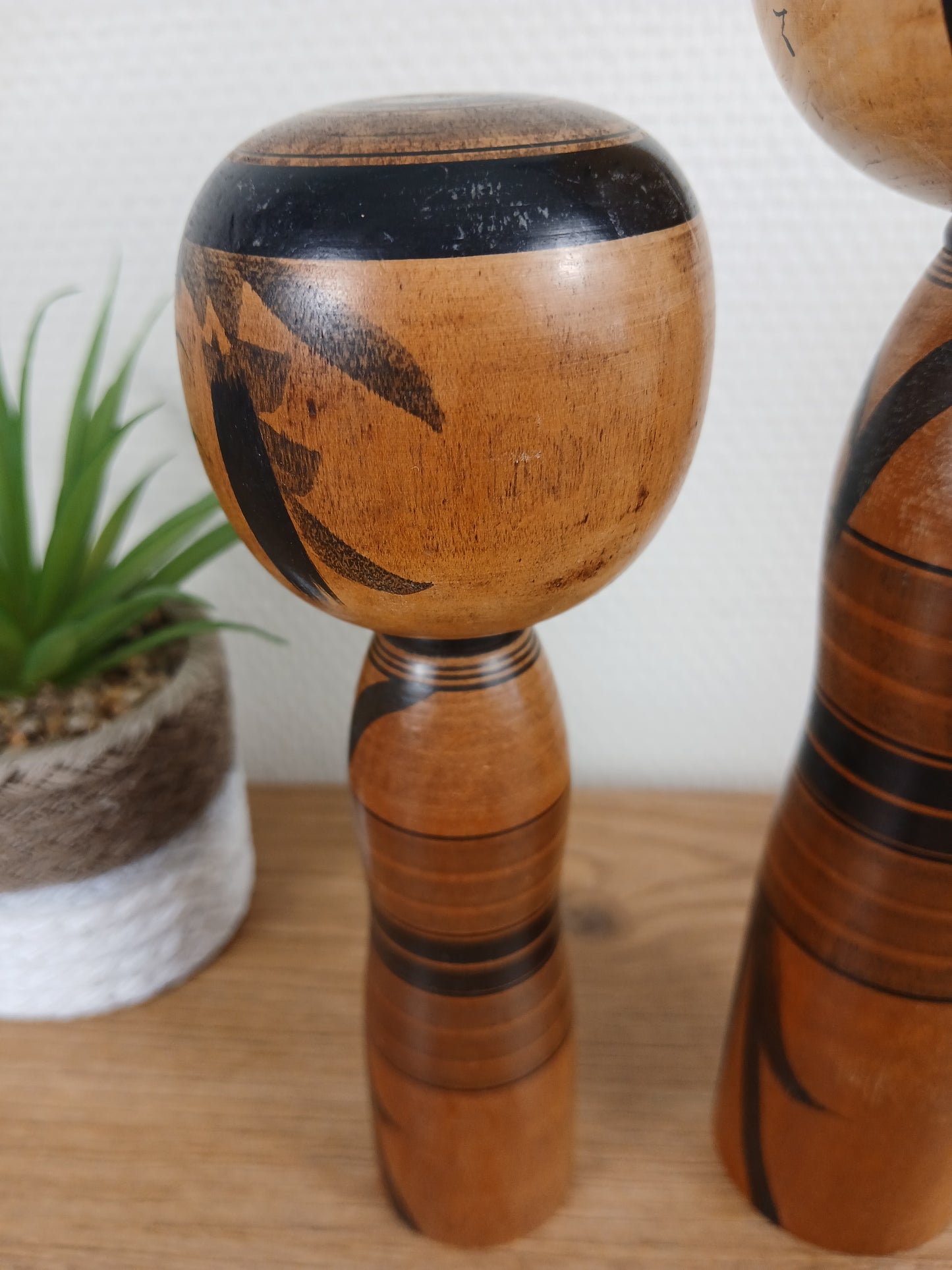 Vintage set off 2 black monochrome Yajiro kokeshi