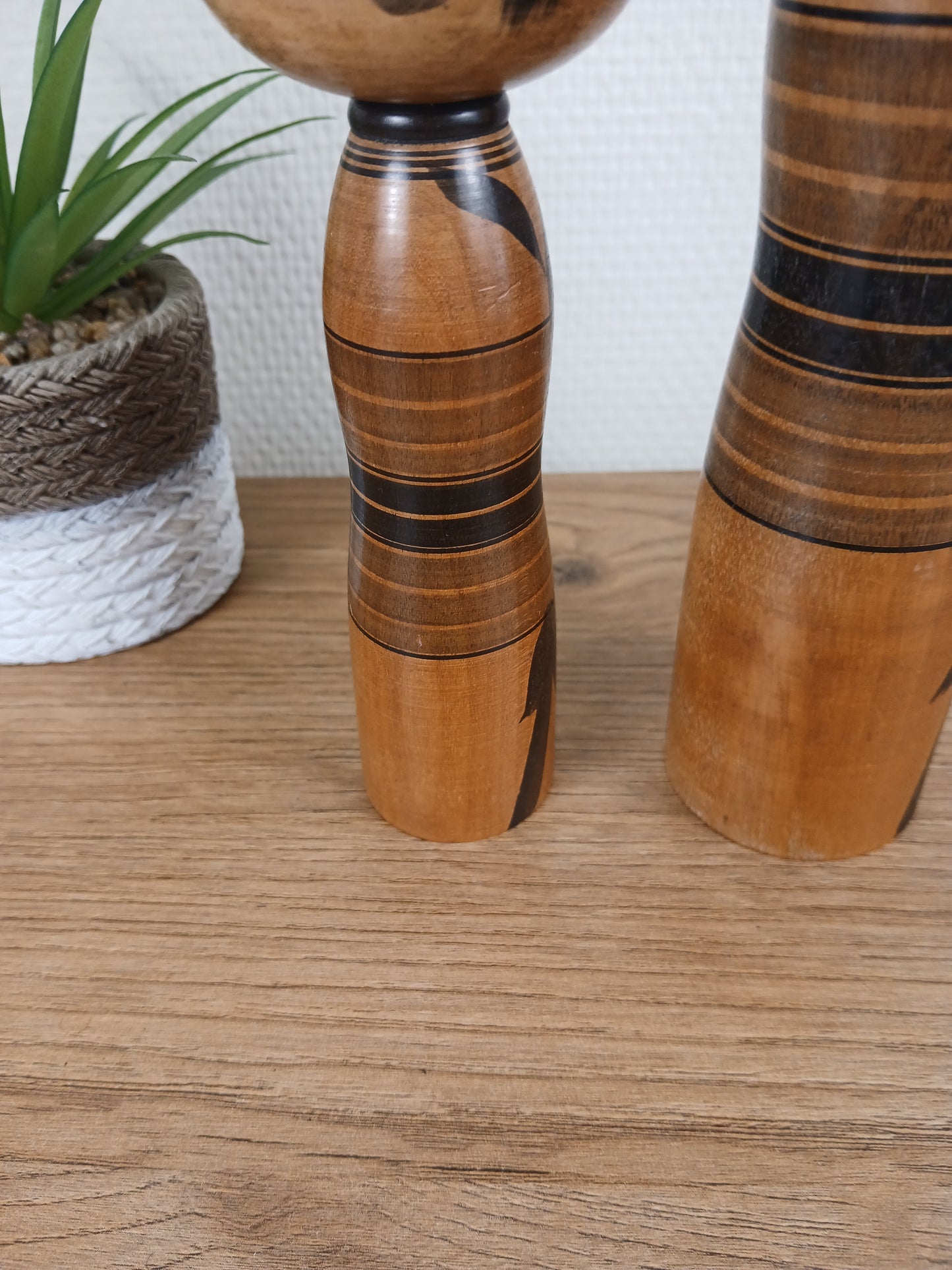 Vintage set off 2 black monochrome Yajiro kokeshi