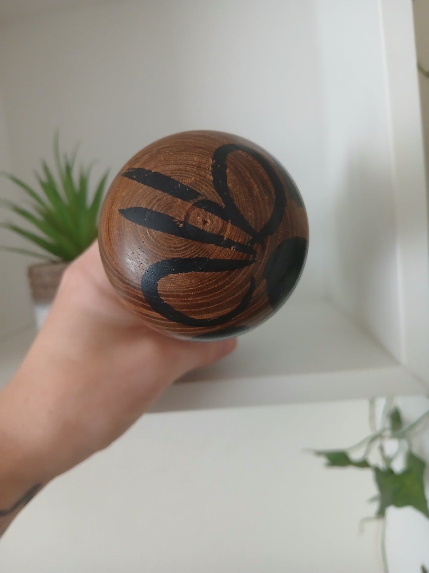 Vintage black monochrome Kijiyama Kokeshi by Ogura Kyutaro (1906 -1998)