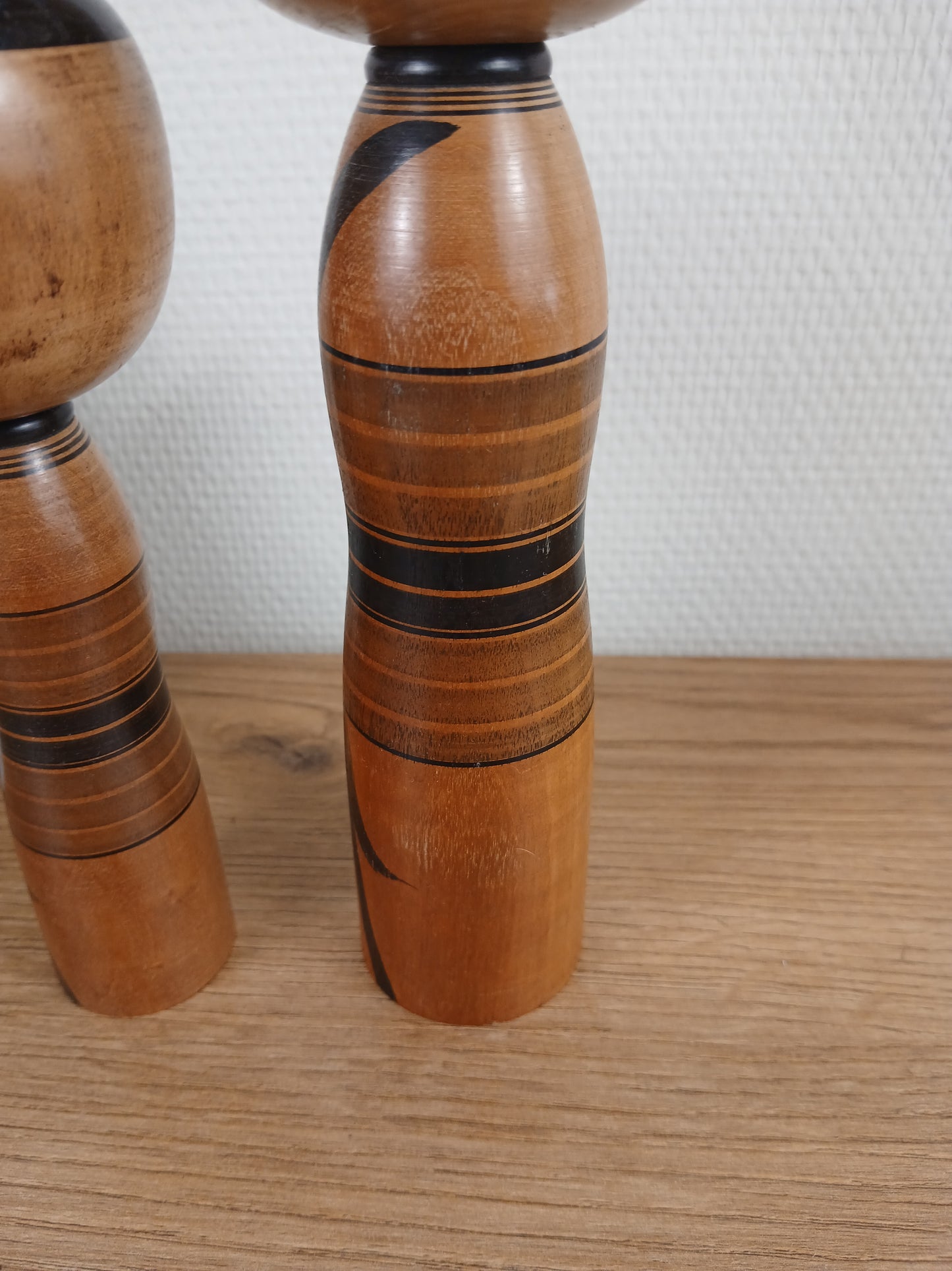 Vintage set off 2 black monochrome Yajiro kokeshi