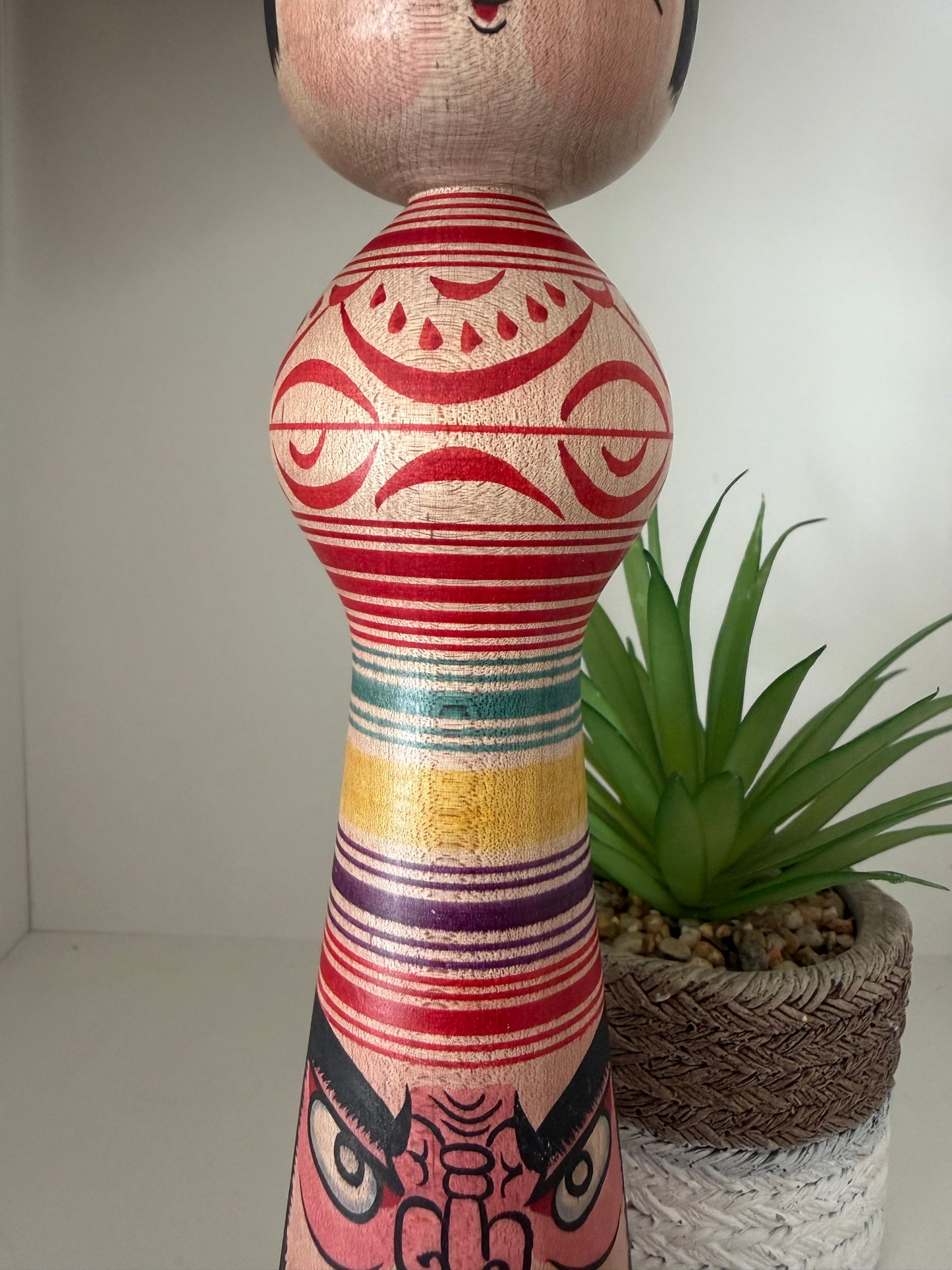 Vintage Traditional Tsugaru kokeshi with Daruma by Mitsuo Mori.