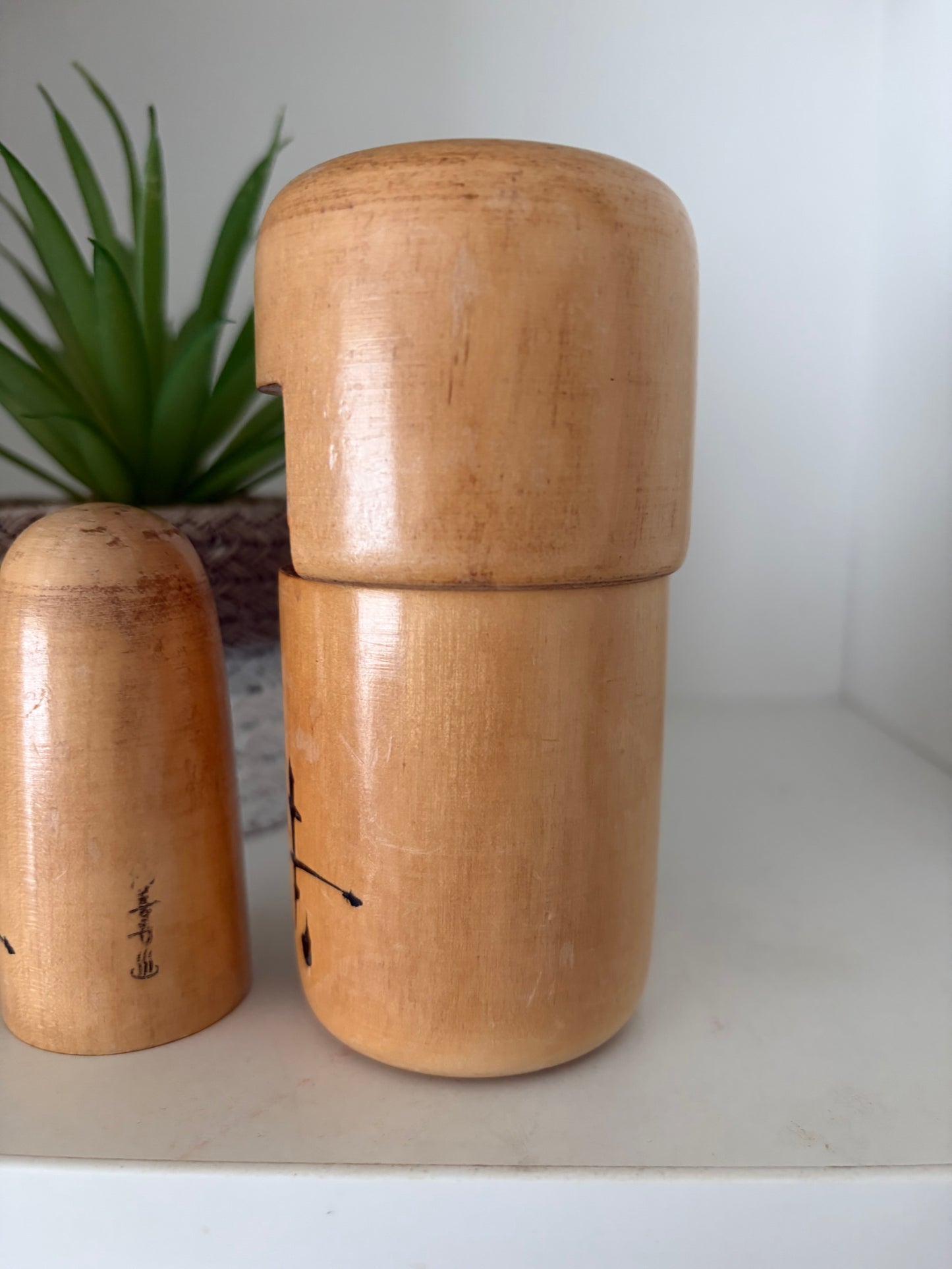 Rare Vintage set off two Creative Kokeshi by renowned artisan Ikuyoshi Yokozuka