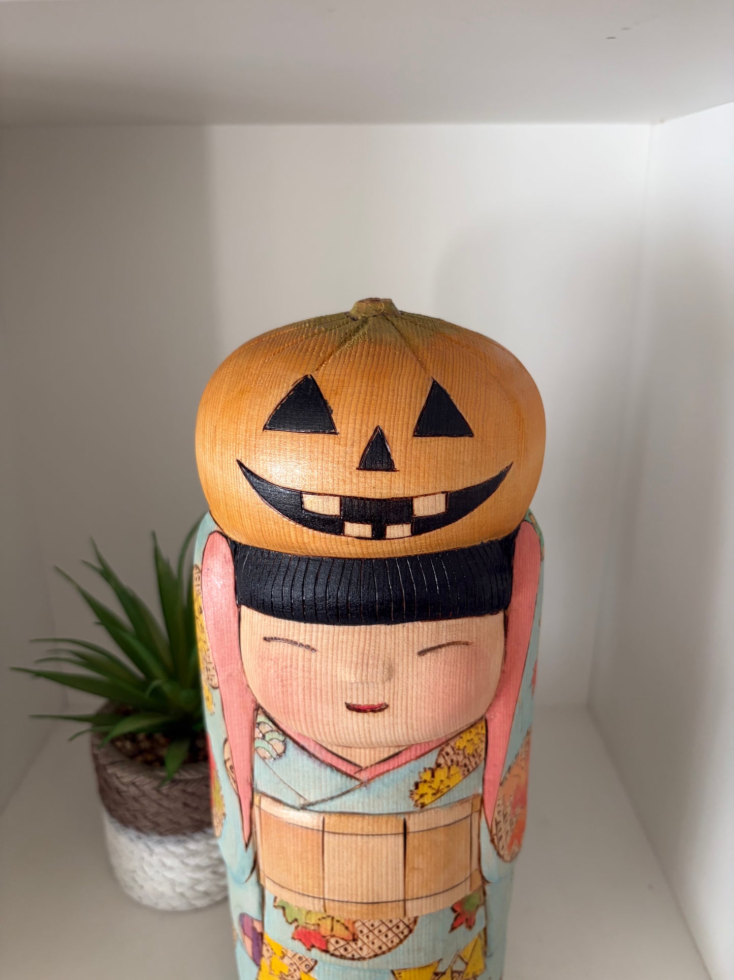 Modern Sosaku kokeshi by Yuko Yamazaki is part of her Halloween Series - With box