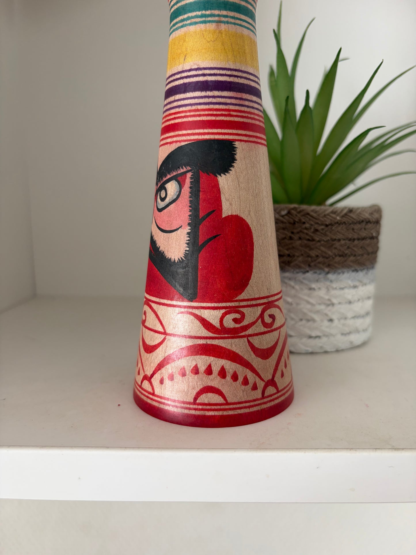 Vintage Traditional Tsugaru kokeshi with Daruma by Mitsuo Mori.