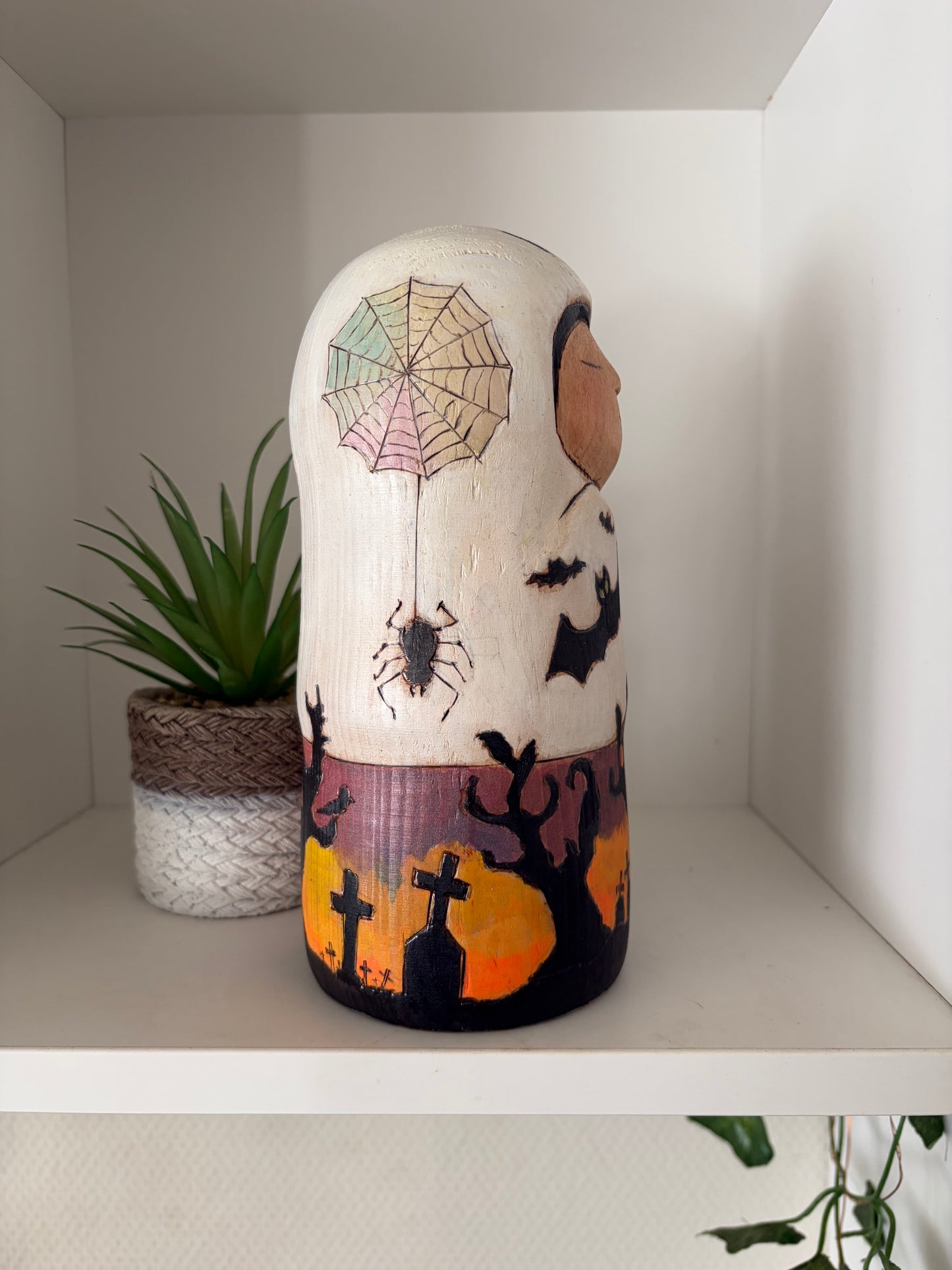 Modern Sosaku kokeshi by Yuko Yamazaki is part of her Halloween Series - With box