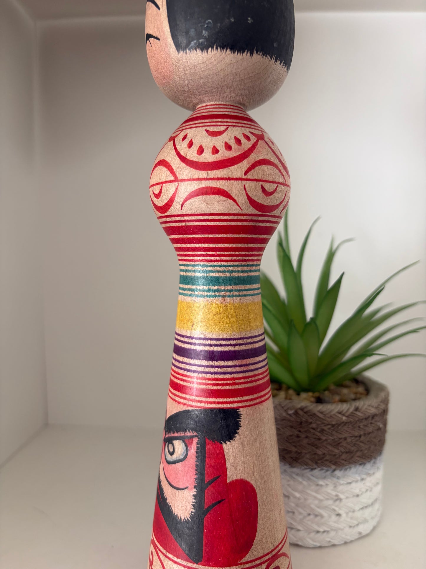 Vintage Traditional Tsugaru kokeshi with Daruma by Mitsuo Mori.