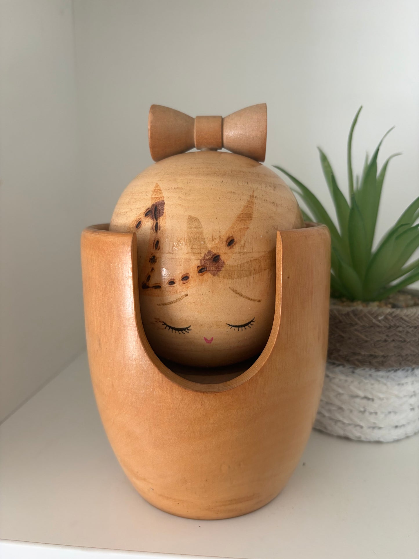 Rare vintage chunky Sosaku kokeshi by Tanaka Harumasa (1916-1966) - She as two different faces!
