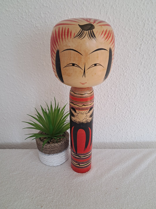 Vintage Togatta Kokeshi with Daruma made by Morimasa Sato (1926-2017)