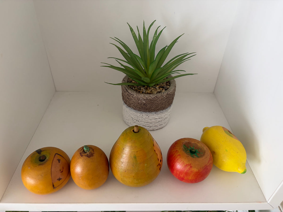 Rare vintage set of mixed fruits kokeshi by Hiroe Fukushima