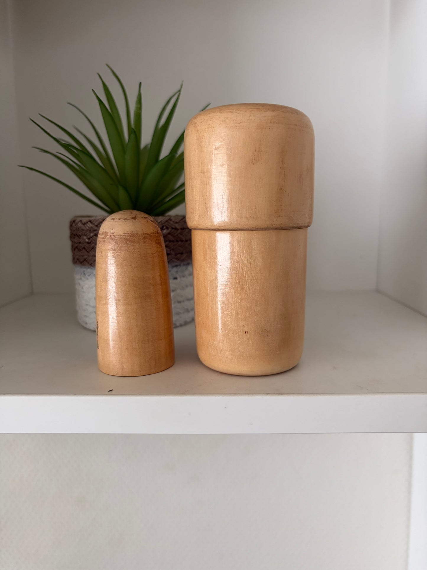 Rare Vintage set off two Creative Kokeshi by renowned artisan Ikuyoshi Yokozuka