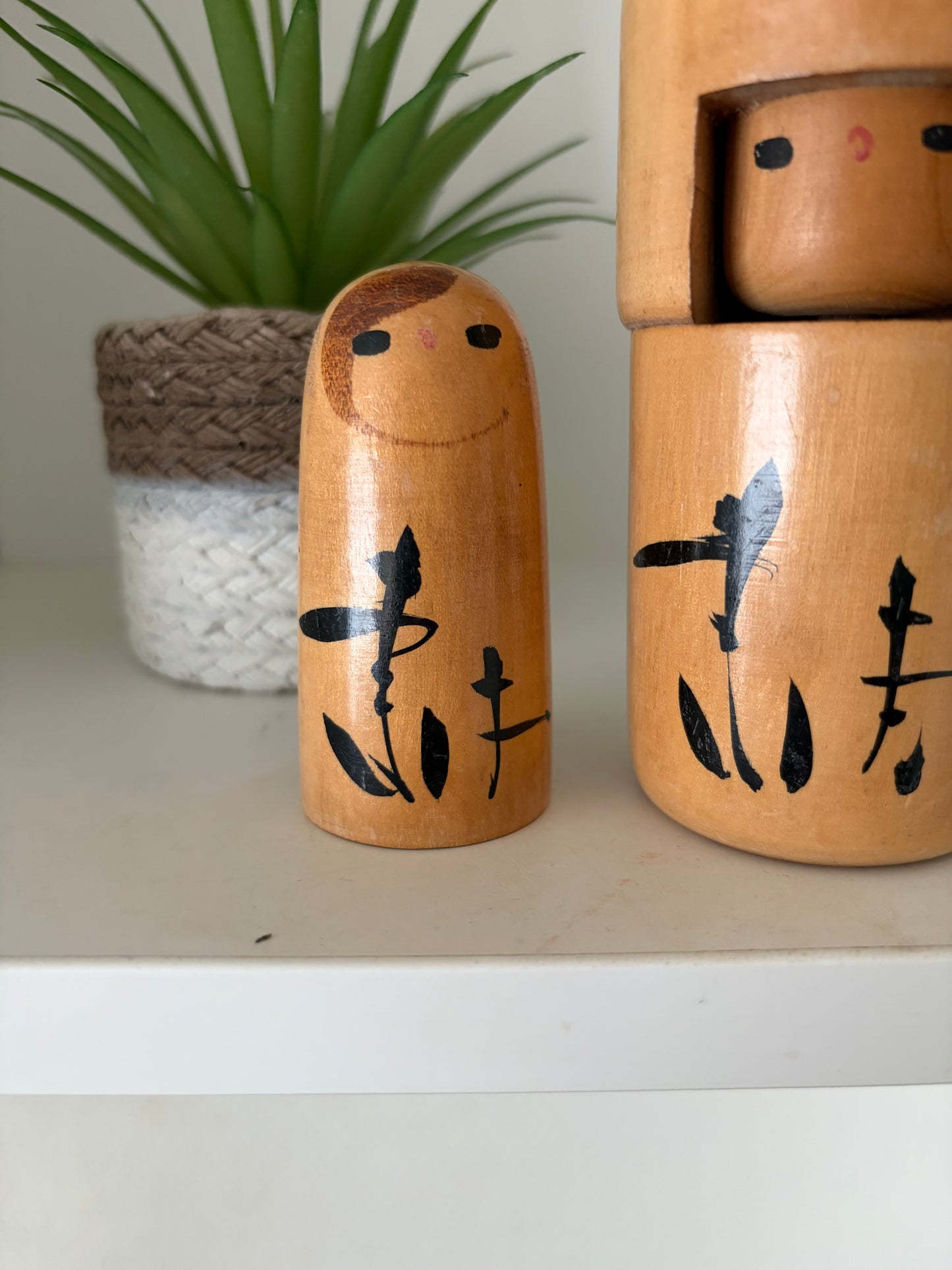 Rare Vintage set off two Creative Kokeshi by renowned artisan Ikuyoshi Yokozuka