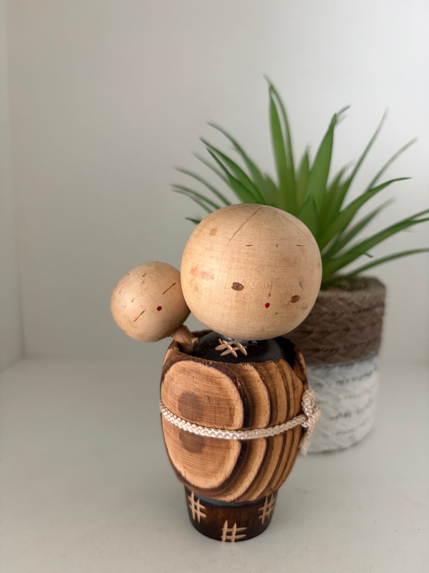 Vintage sosaku kokeshi mother and child.