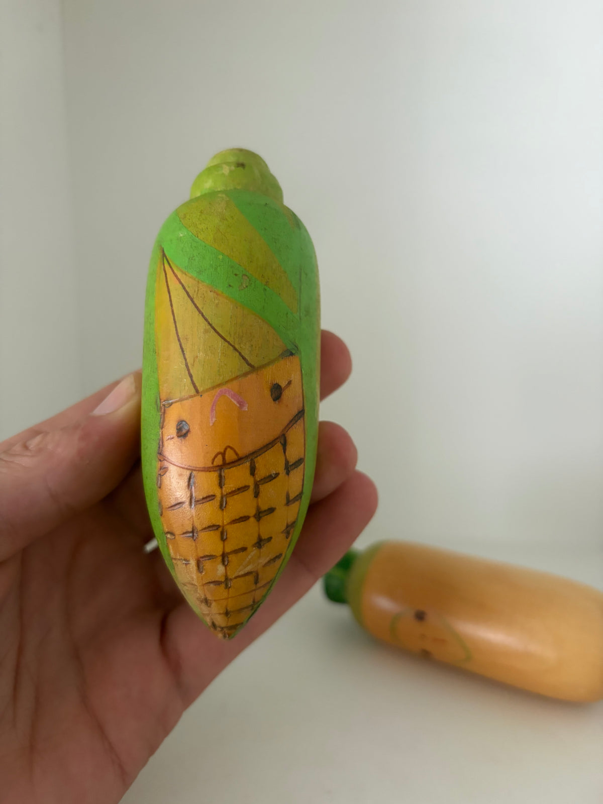 Rare vintage mix of vegetables kokeshi by Hiroe Fukushima