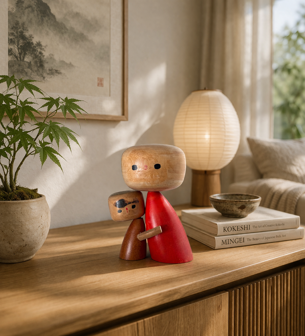 Exclusive Rare Vintage Creative Kokeshi by renowned artisan Ikuyoshi Yokozuka - Mother and child