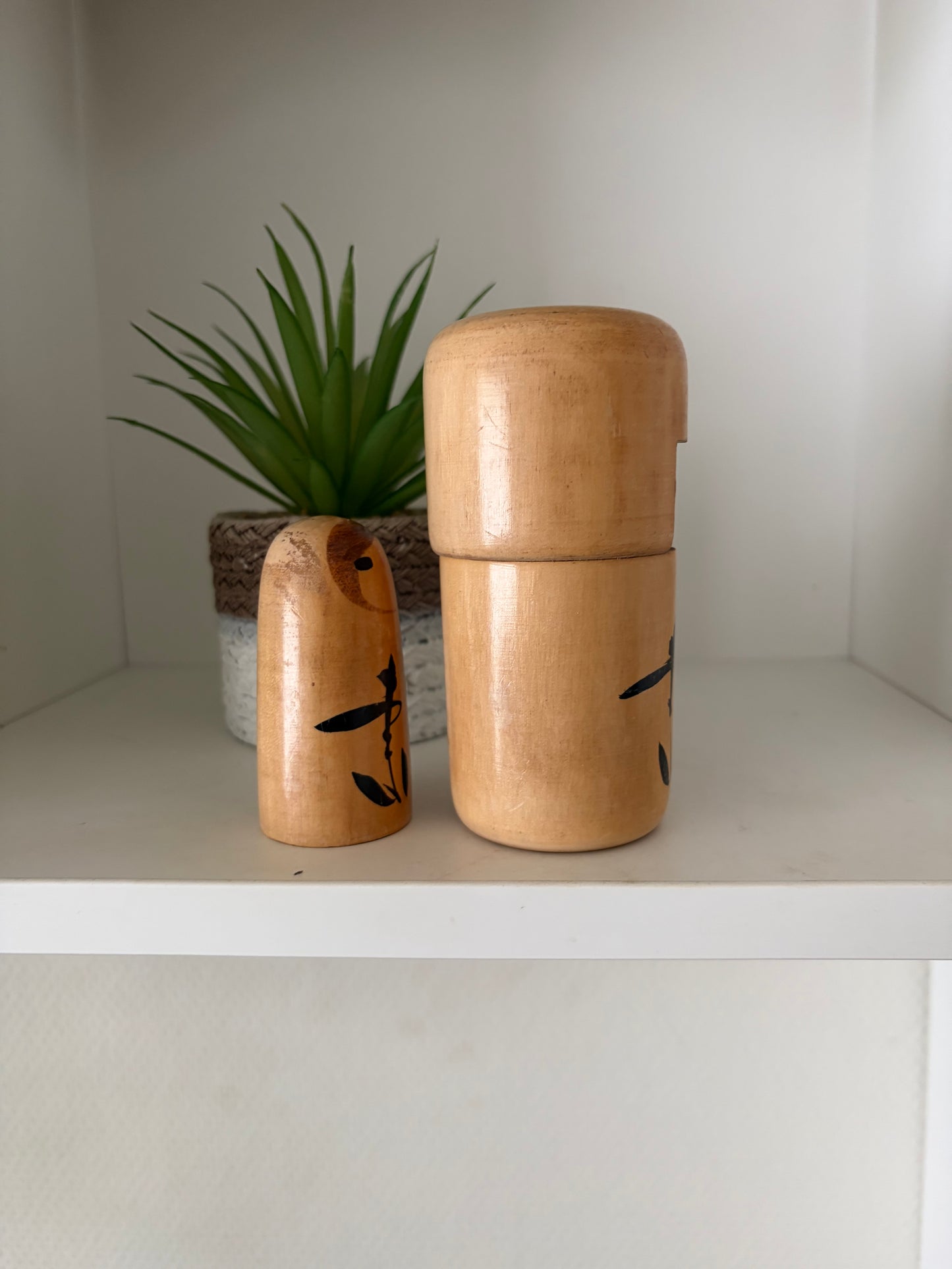 Rare Vintage set off two Creative Kokeshi by renowned artisan Ikuyoshi Yokozuka