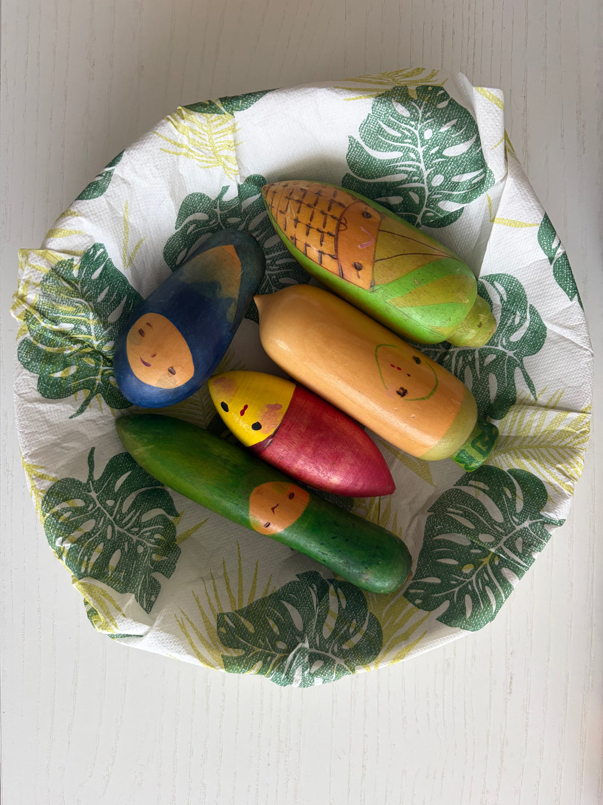 Rare vintage mix of vegetables kokeshi by Hiroe Fukushima