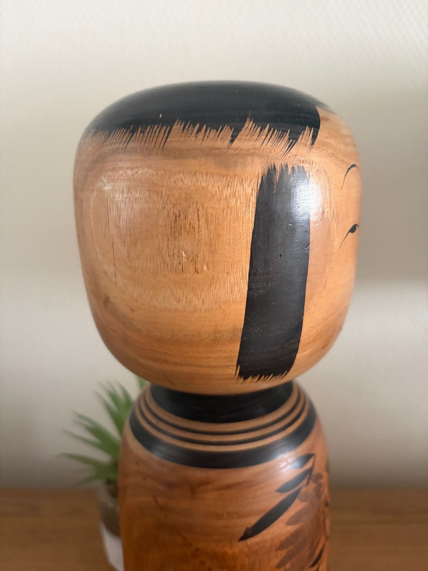 Big and heavy vintage Monochrome Togatta kokeshi by Sato Tadashi