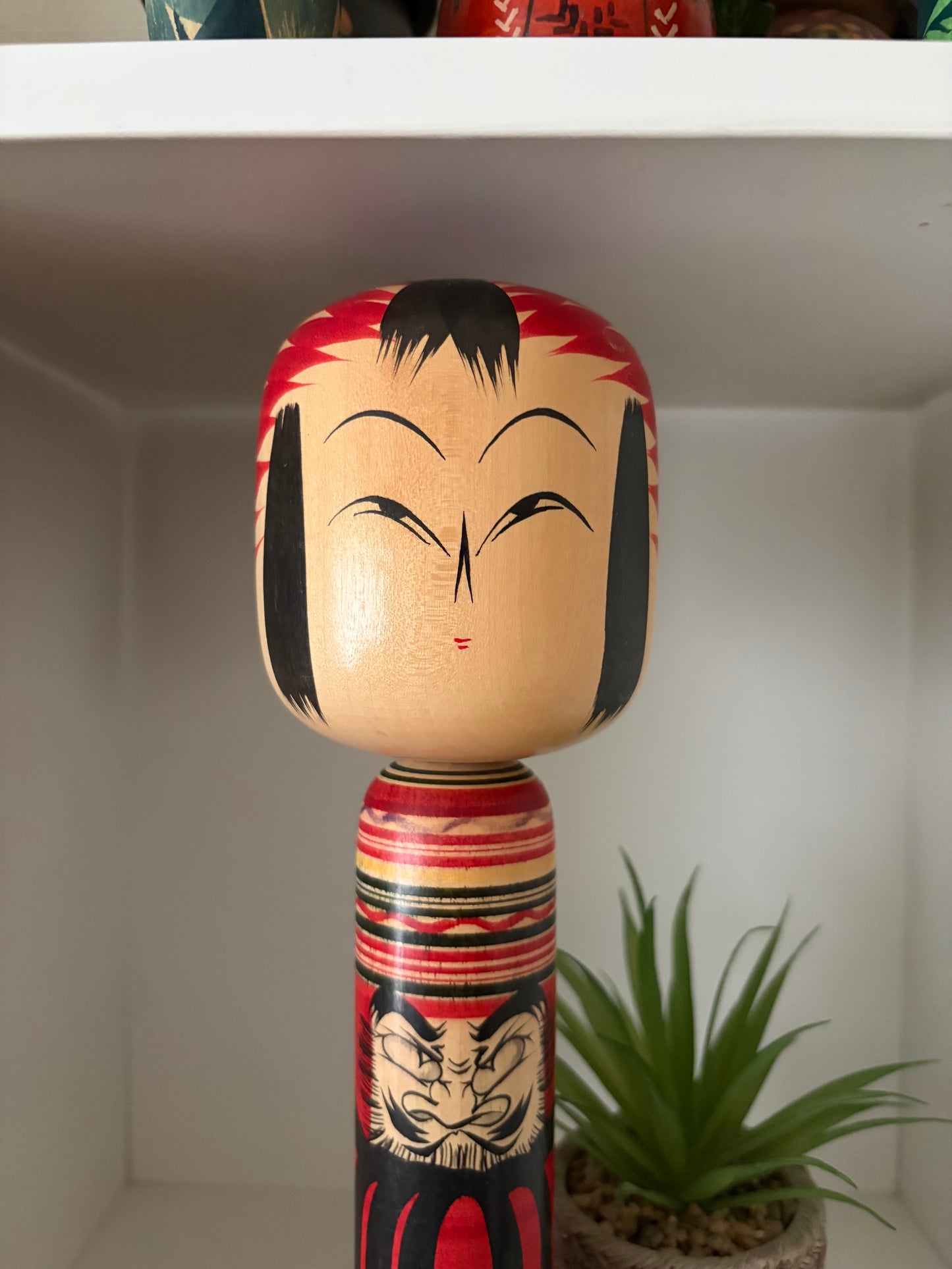 Vintage Togatta Kokeshi with Daruma made by Morimasa Sato (1926-2017)