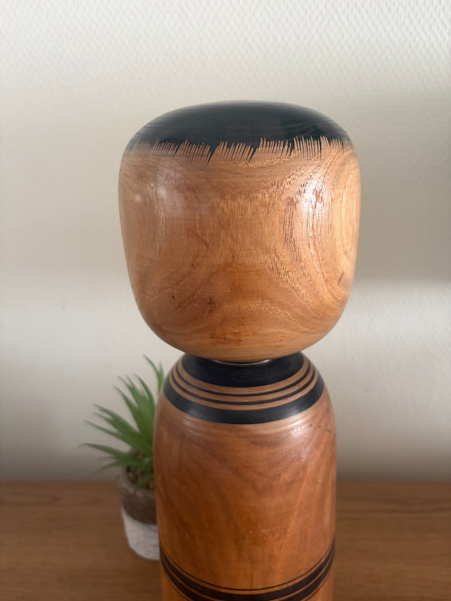 Big and heavy vintage Monochrome Togatta kokeshi by Sato Tadashi