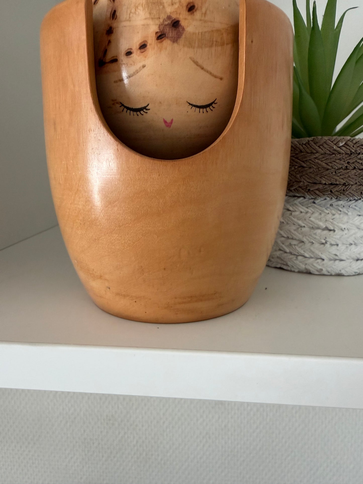Rare vintage chunky Sosaku kokeshi by Tanaka Harumasa (1916-1966) - She as two different faces!