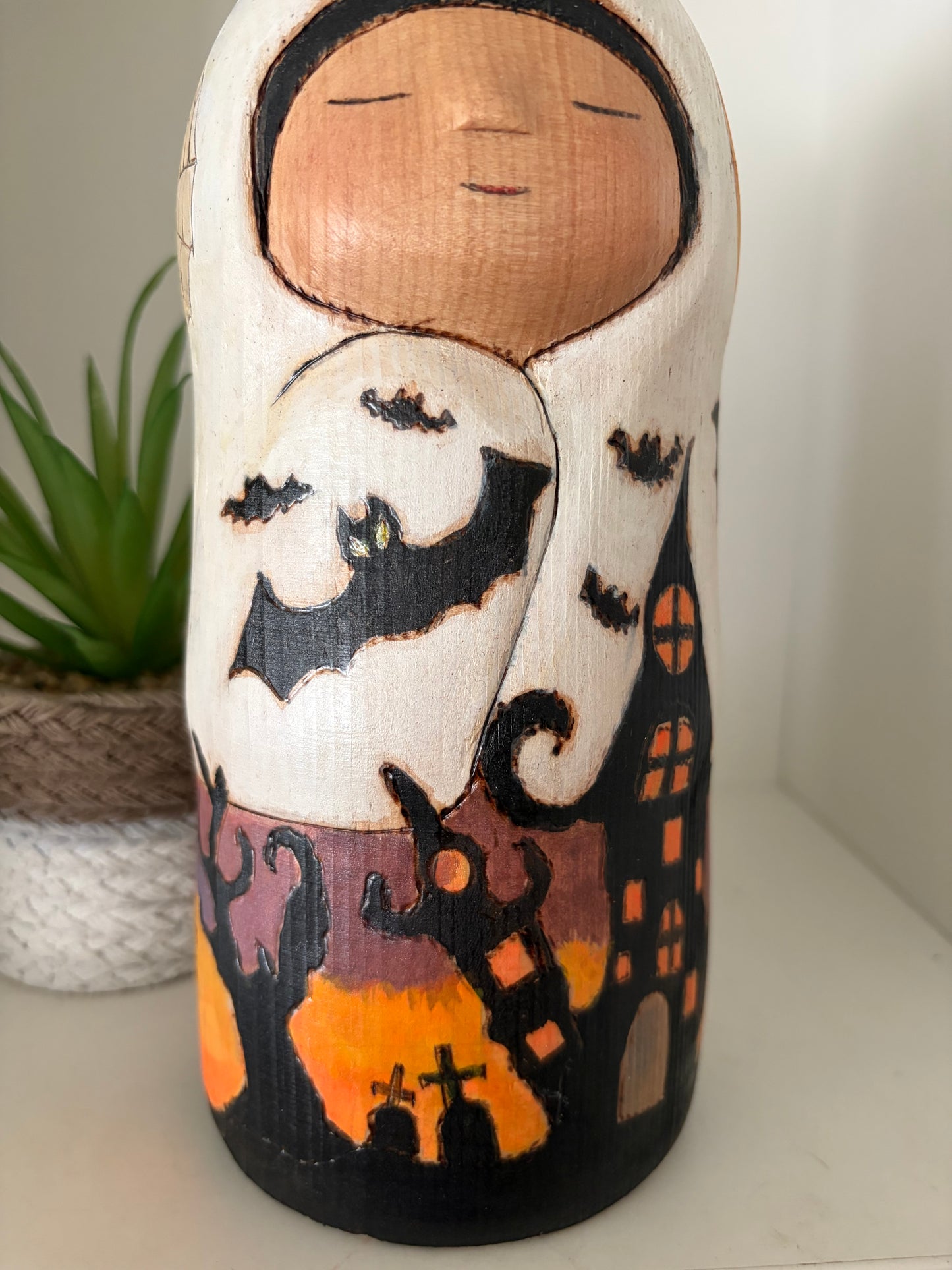 Modern Sosaku kokeshi by Yuko Yamazaki is part of her Halloween Series - With box