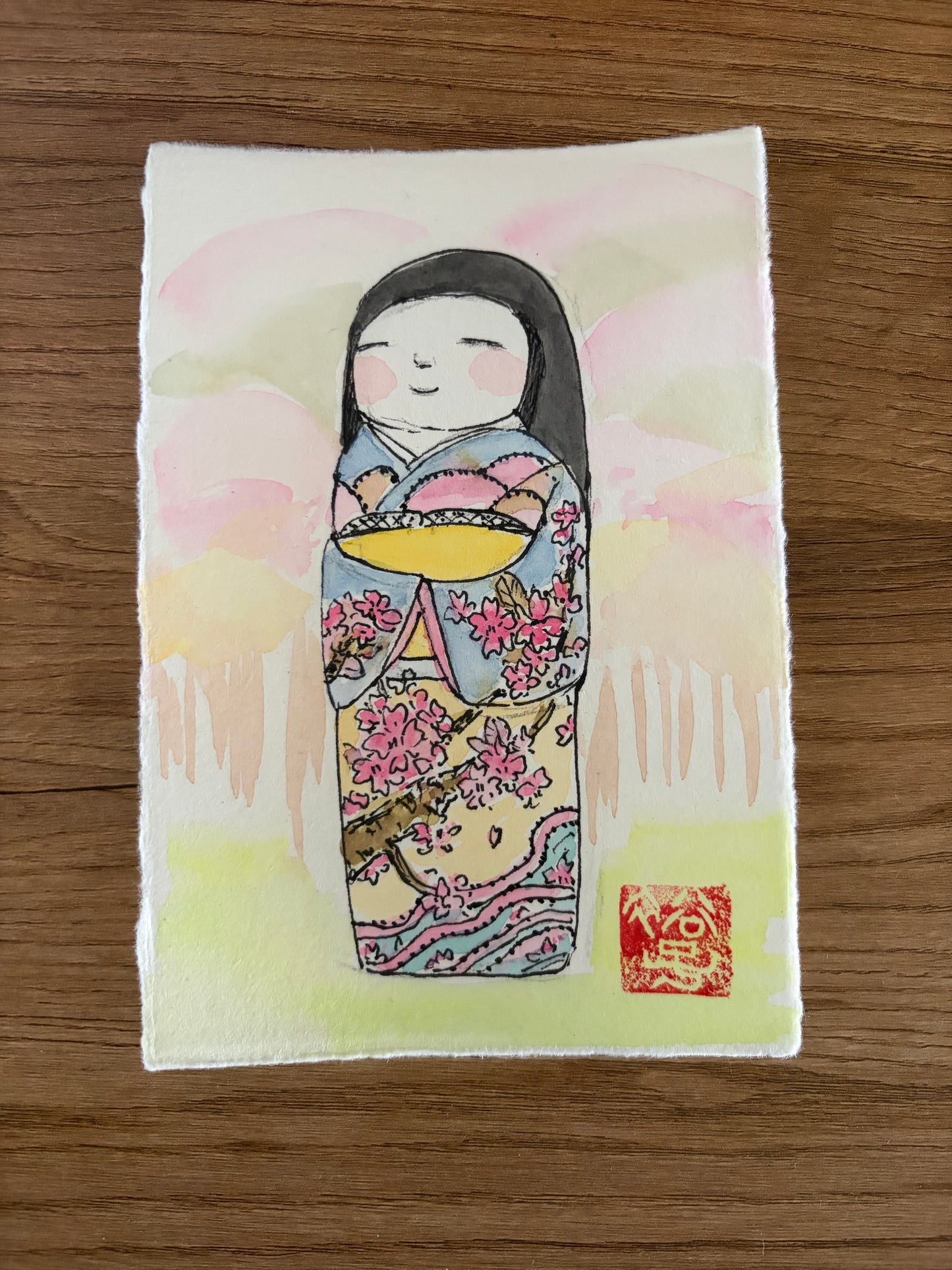 Exclusive award winning kokeshi by Yuko Yamazaki - the award and painting are included!