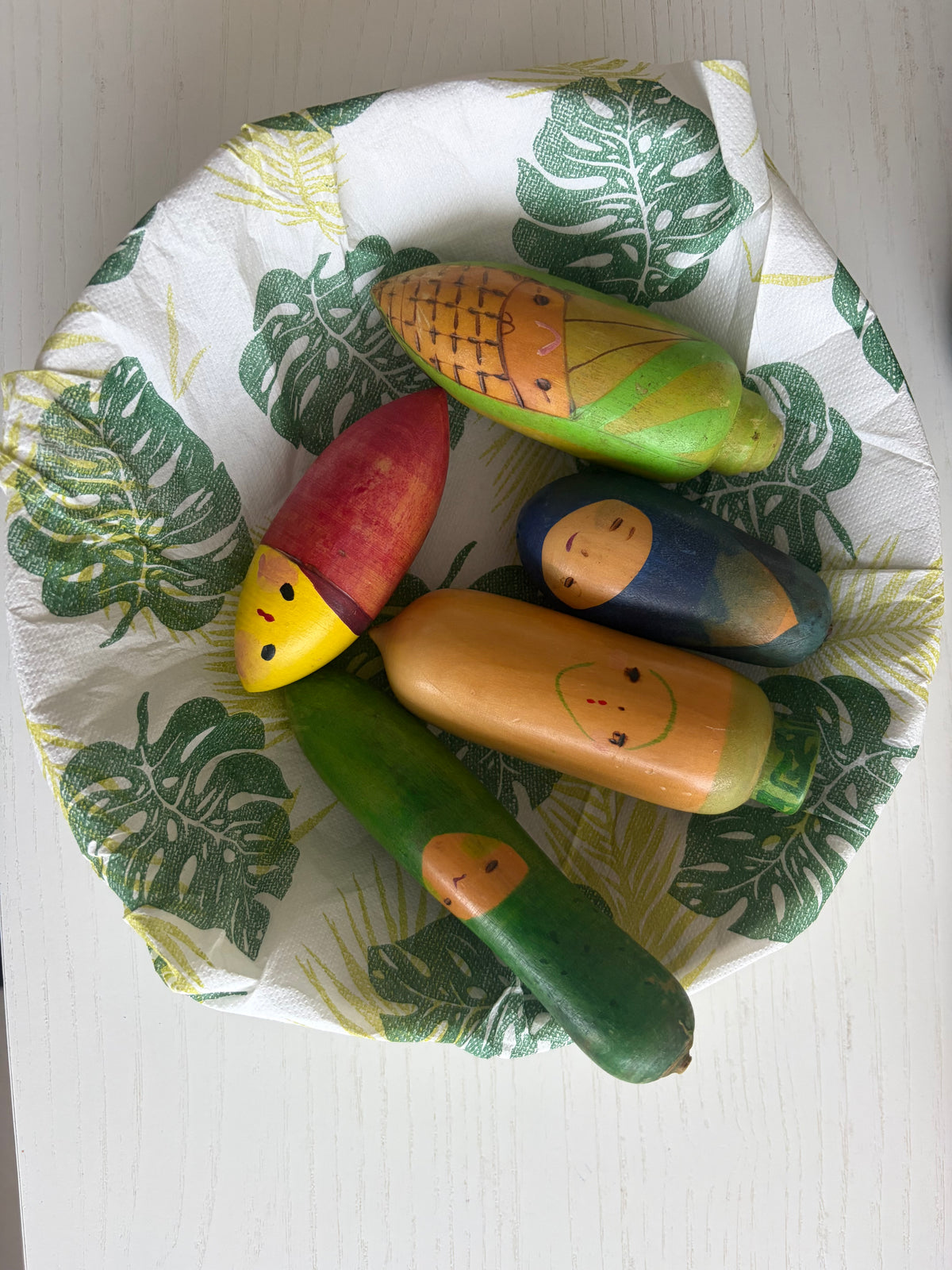 Rare vintage mix of vegetables kokeshi by Hiroe Fukushima