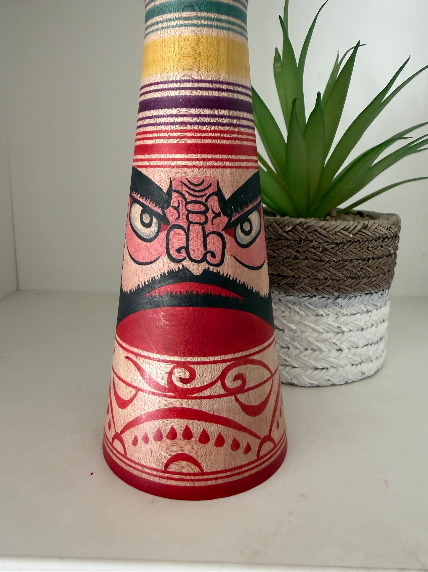 Vintage Traditional Tsugaru kokeshi with Daruma by Mitsuo Mori.