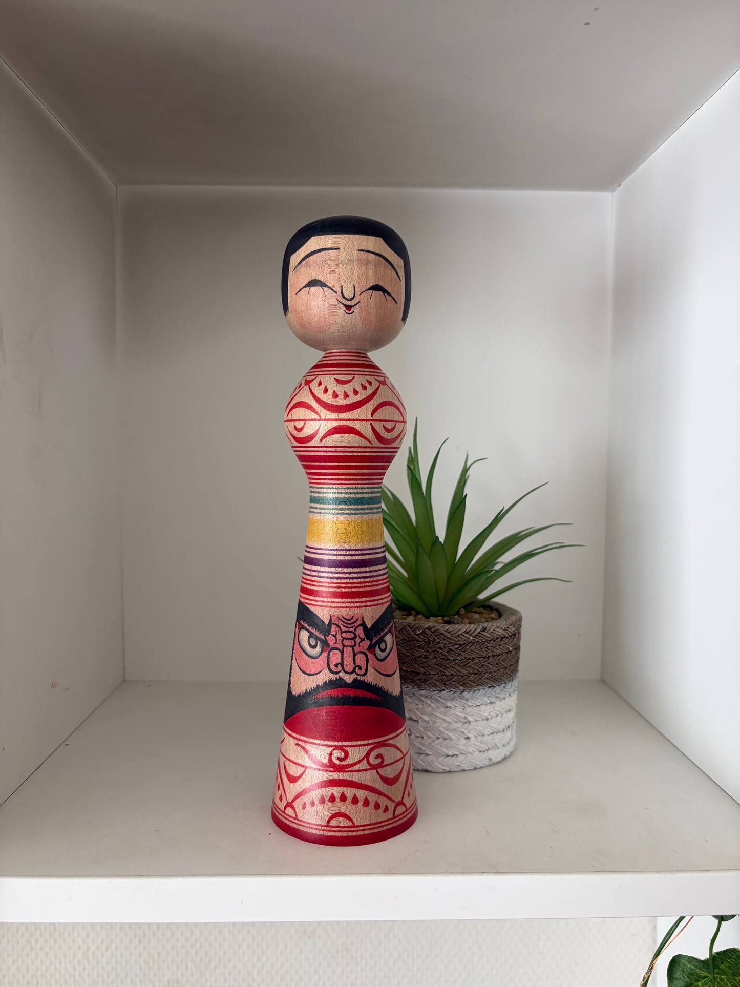 Vintage Traditional Tsugaru kokeshi with Daruma by Mitsuo Mori.