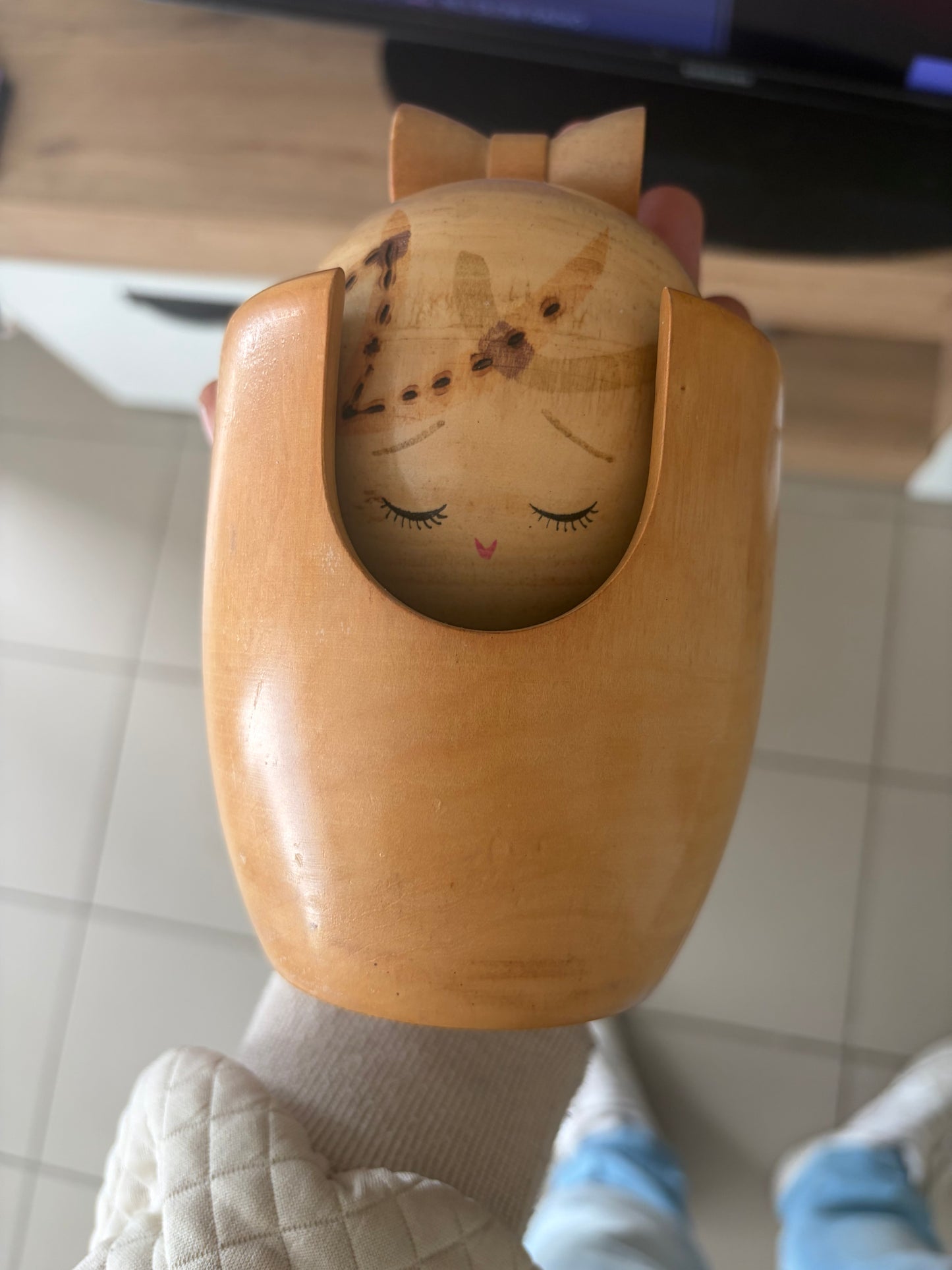 Rare vintage chunky Sosaku kokeshi by Tanaka Harumasa (1916-1966) - She as two different faces!