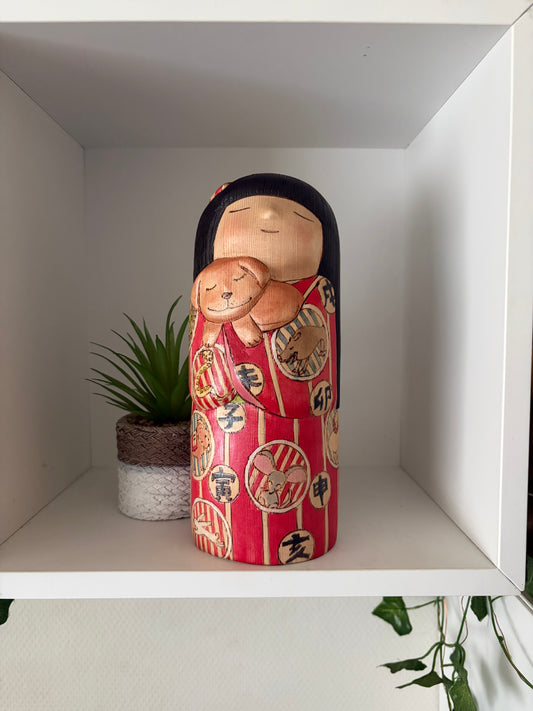 Unique Modern Sosaku kokeshi by Yuko Yamazaki - With box