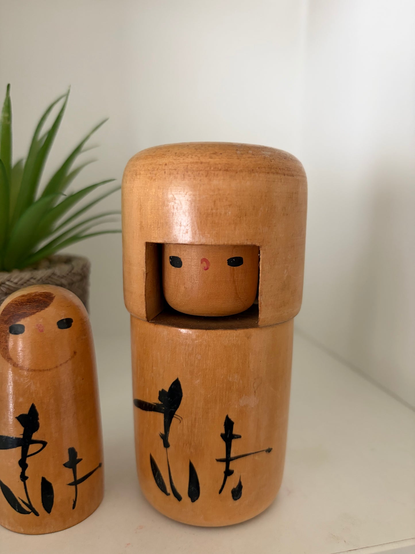 Rare Vintage set off two Creative Kokeshi by renowned artisan Ikuyoshi Yokozuka