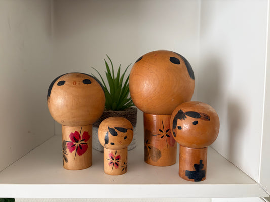 Rare Vintage set off two Creative Kokeshi by renowned artisan Ikuyoshi Yokozuka