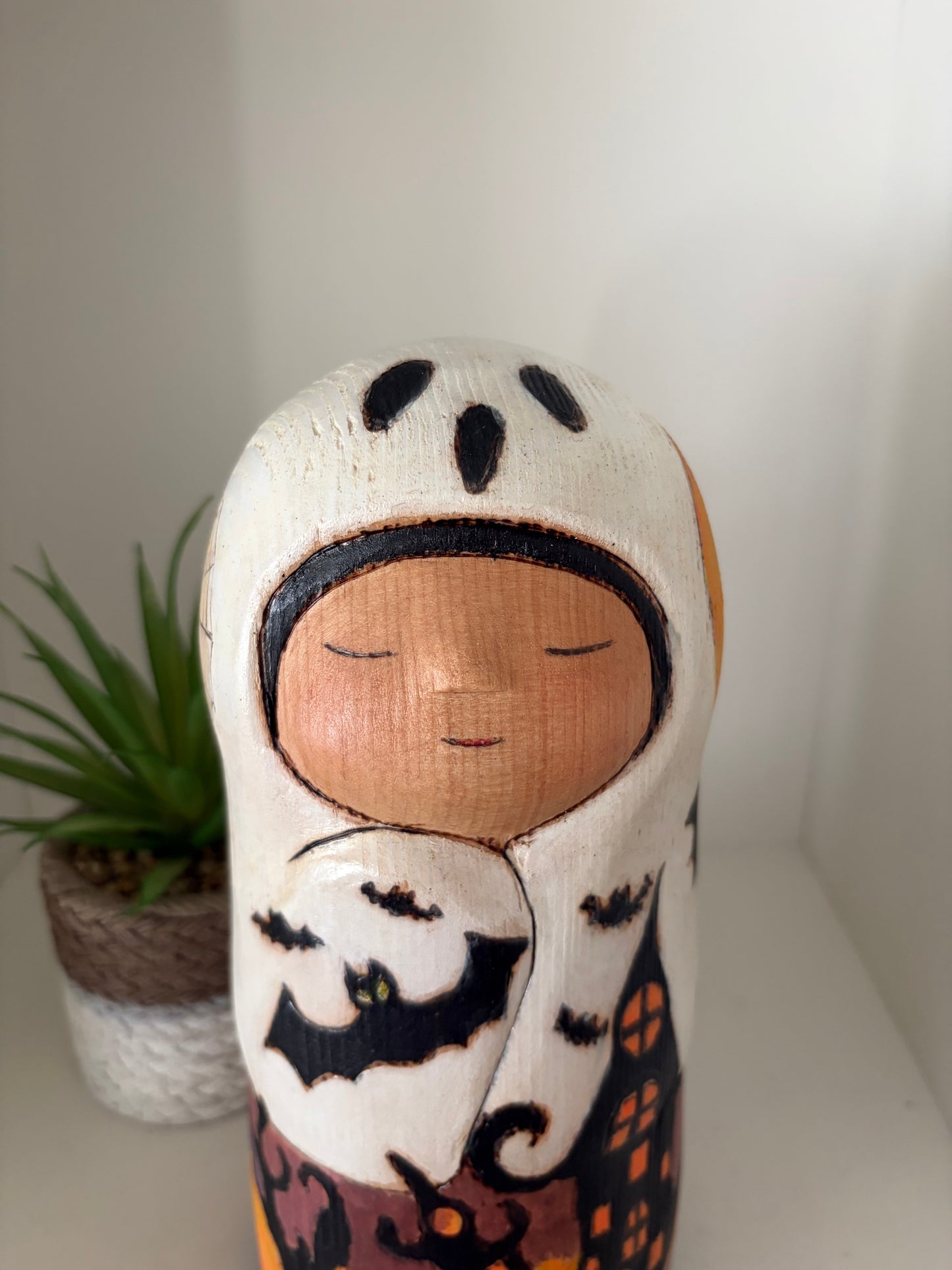 Modern Sosaku kokeshi by Yuko Yamazaki is part of her Halloween Series - With box
