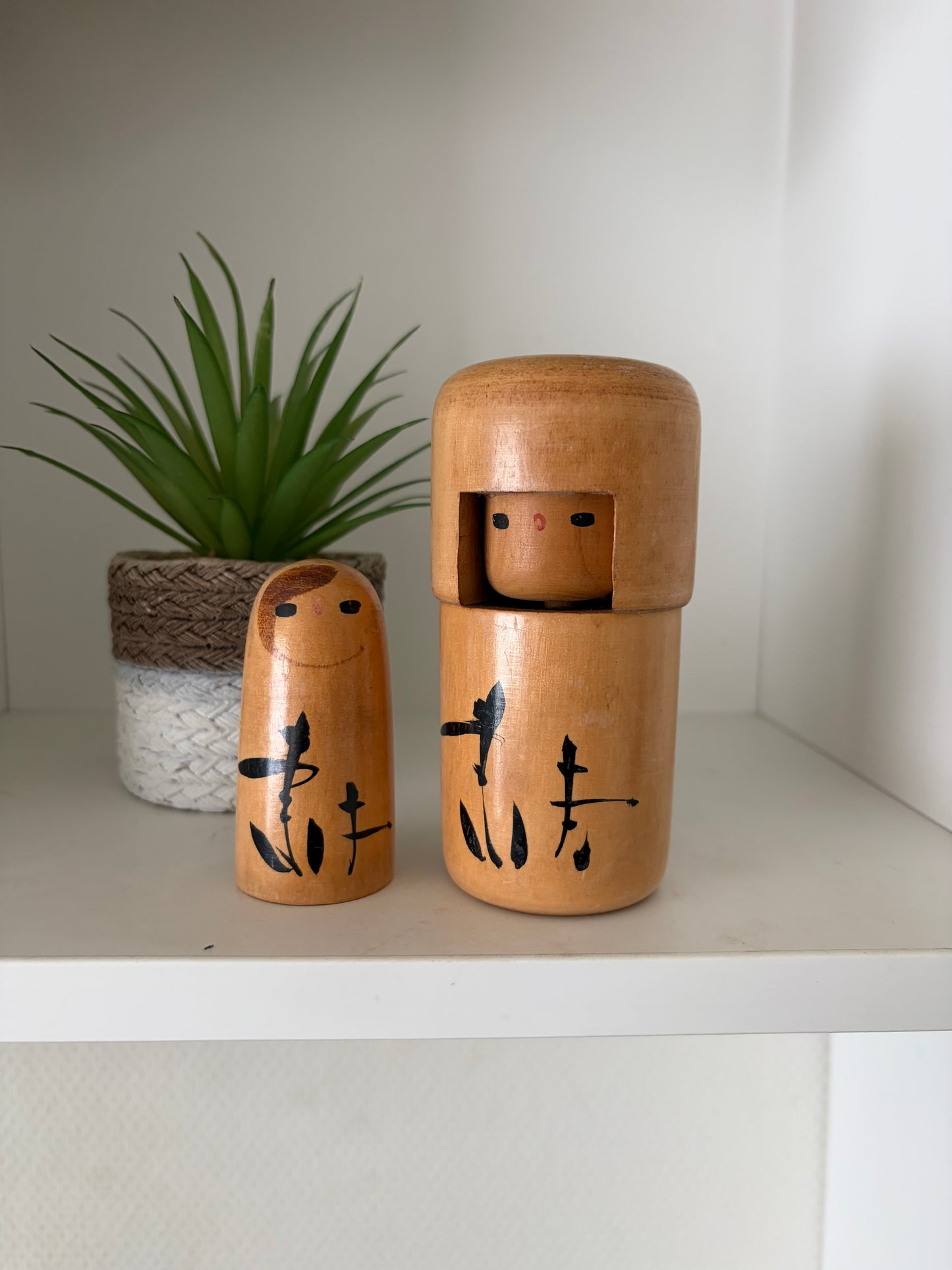 Rare Vintage set off two Creative Kokeshi by renowned artisan Ikuyoshi Yokozuka