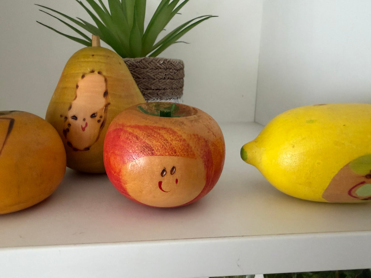 Rare vintage set of mixed fruits kokeshi by Hiroe Fukushima
