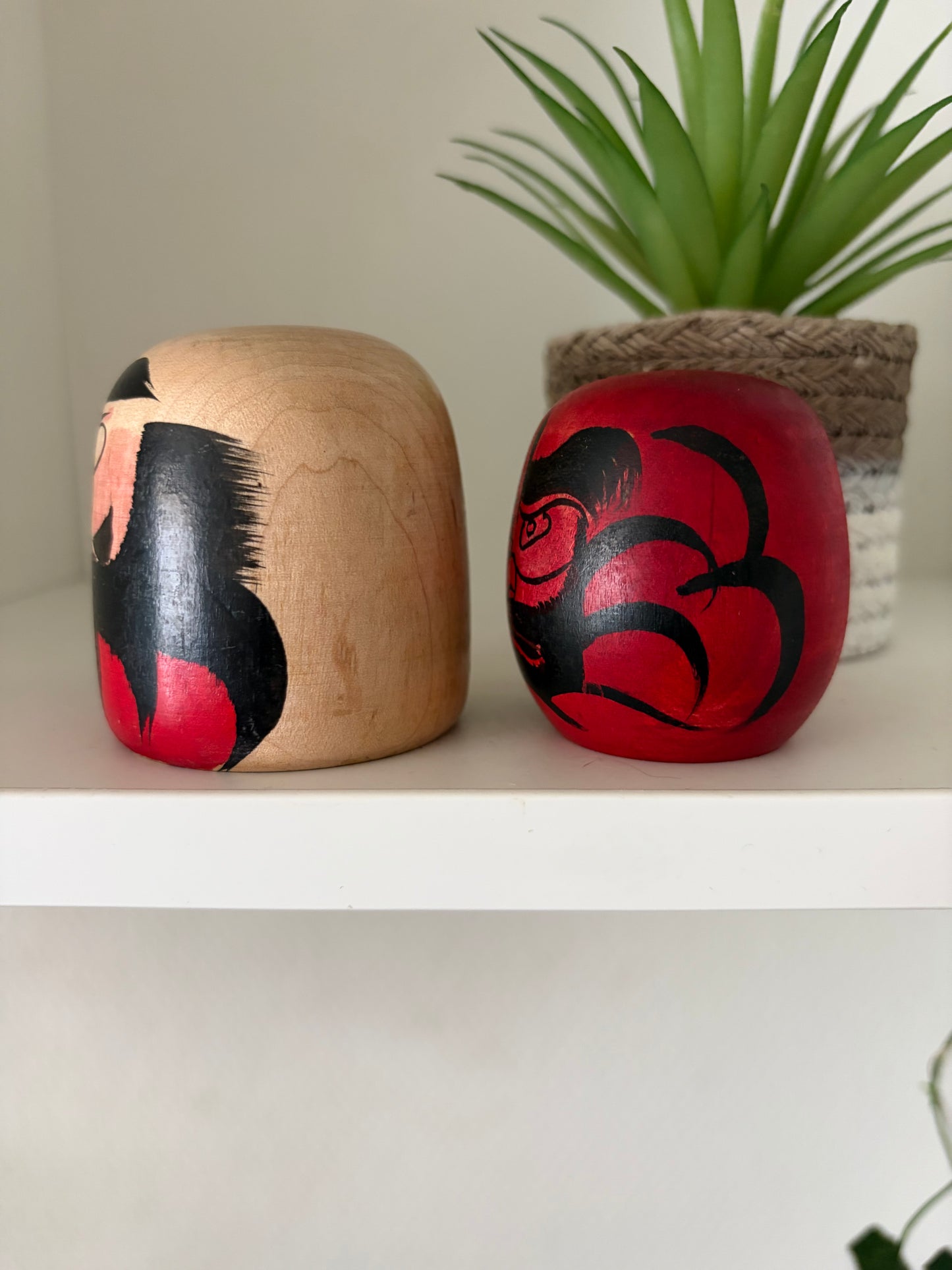Set of 2 vintage Daruma kokeshi.